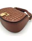 Ralph Lauren Brown Leather & Raffia Woven Tanner Crossbody Bag  - NWT