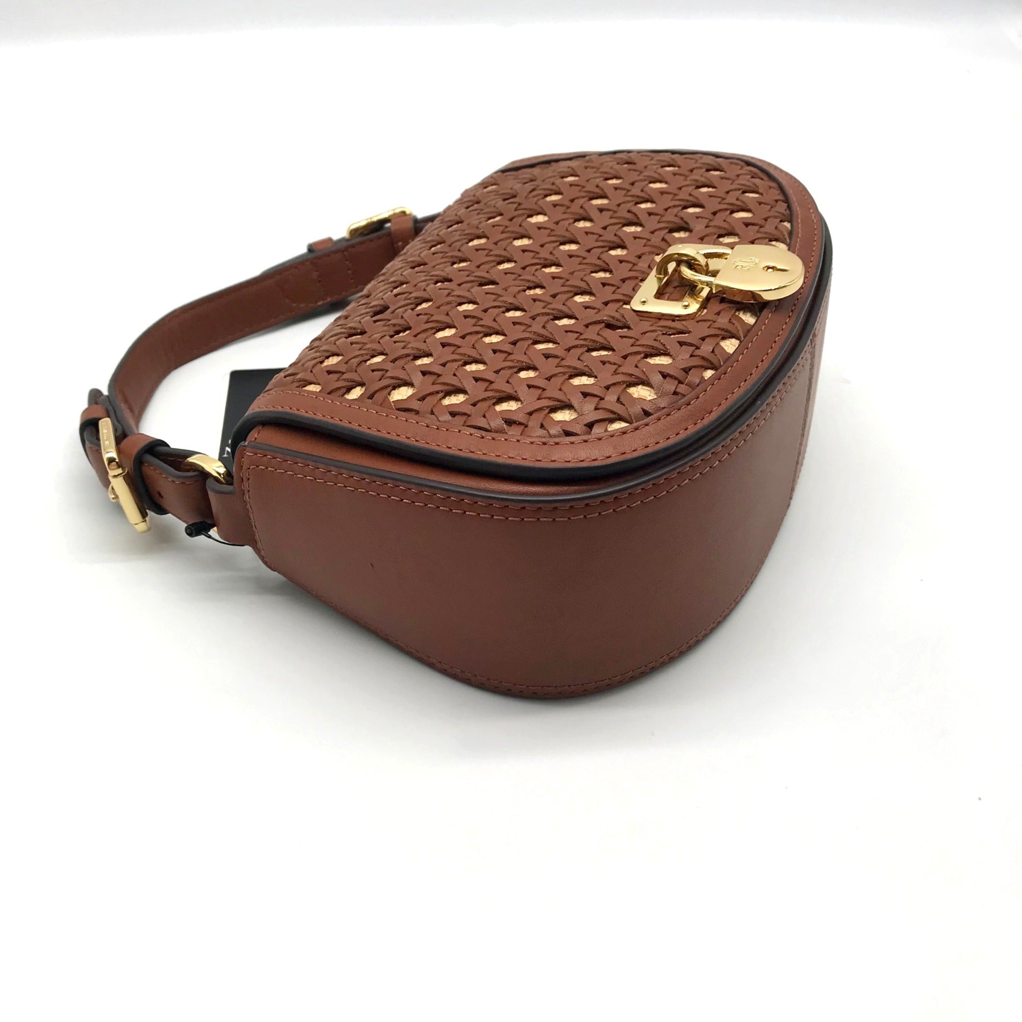 Ralph Lauren Brown Leather &amp; Raffia Woven Tanner Crossbody Bag  - NWT