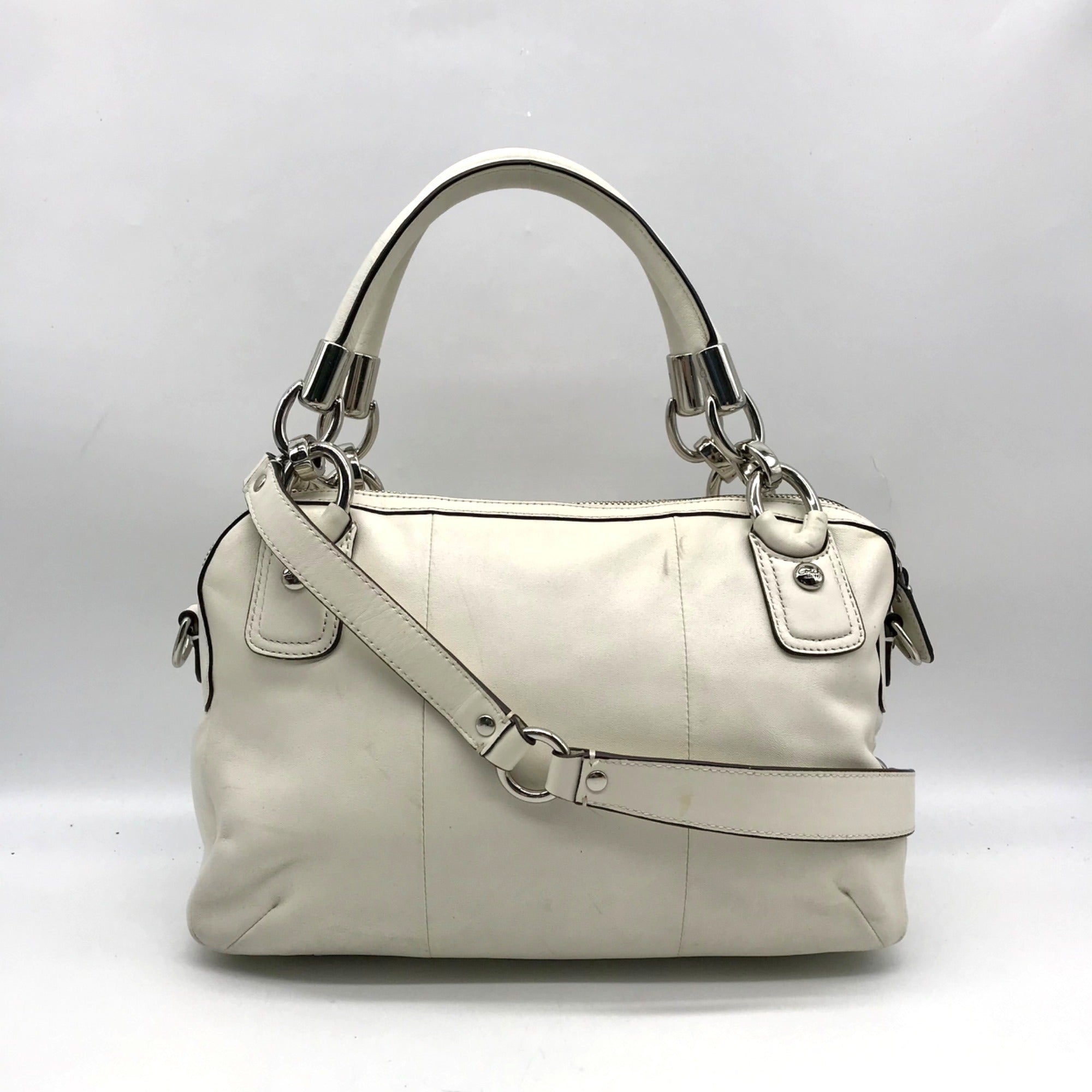 Coach White Leather Vintage Kristin Double Zip Satchel F22304
