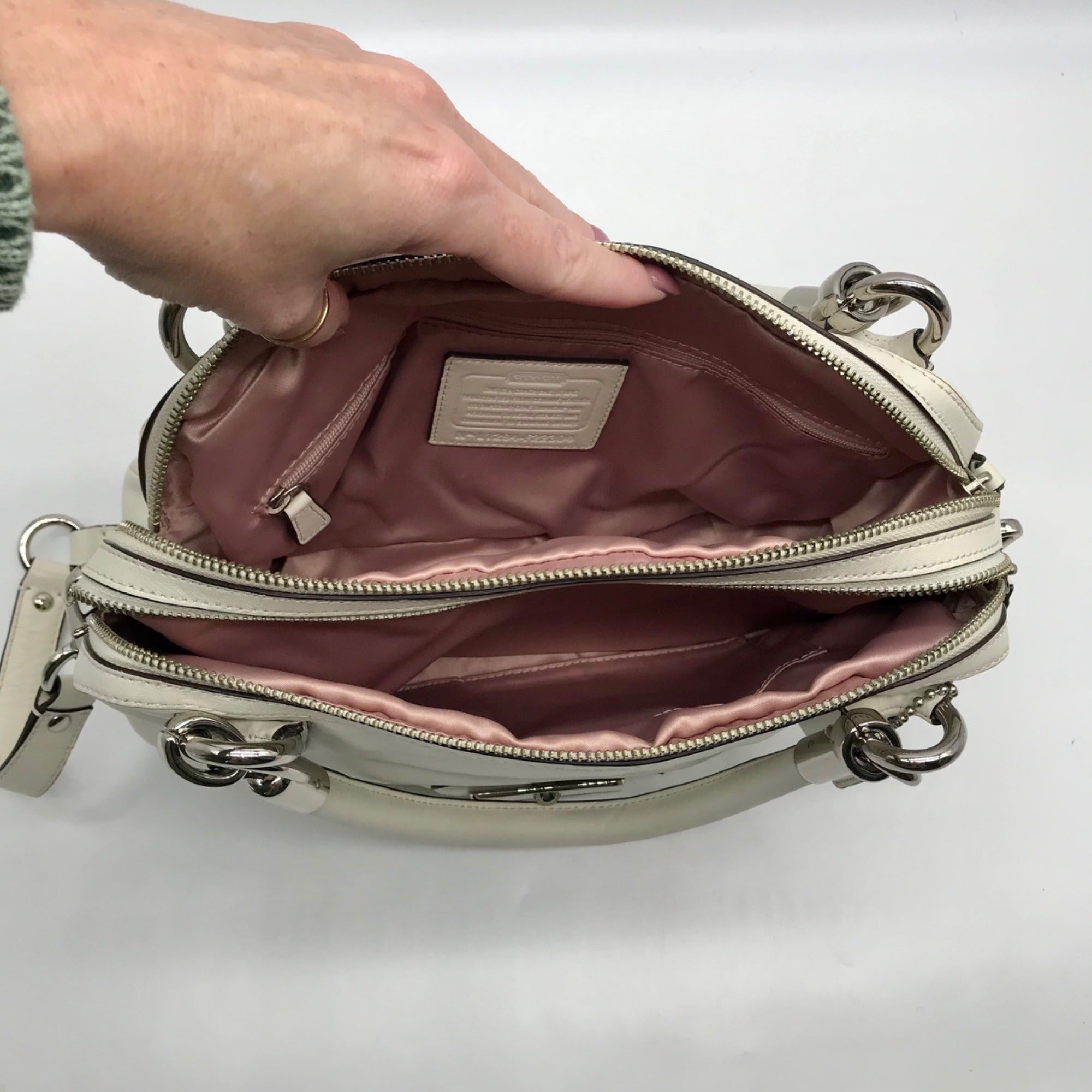 Coach White Leather Vintage Kristin Double Zip Satchel F22304