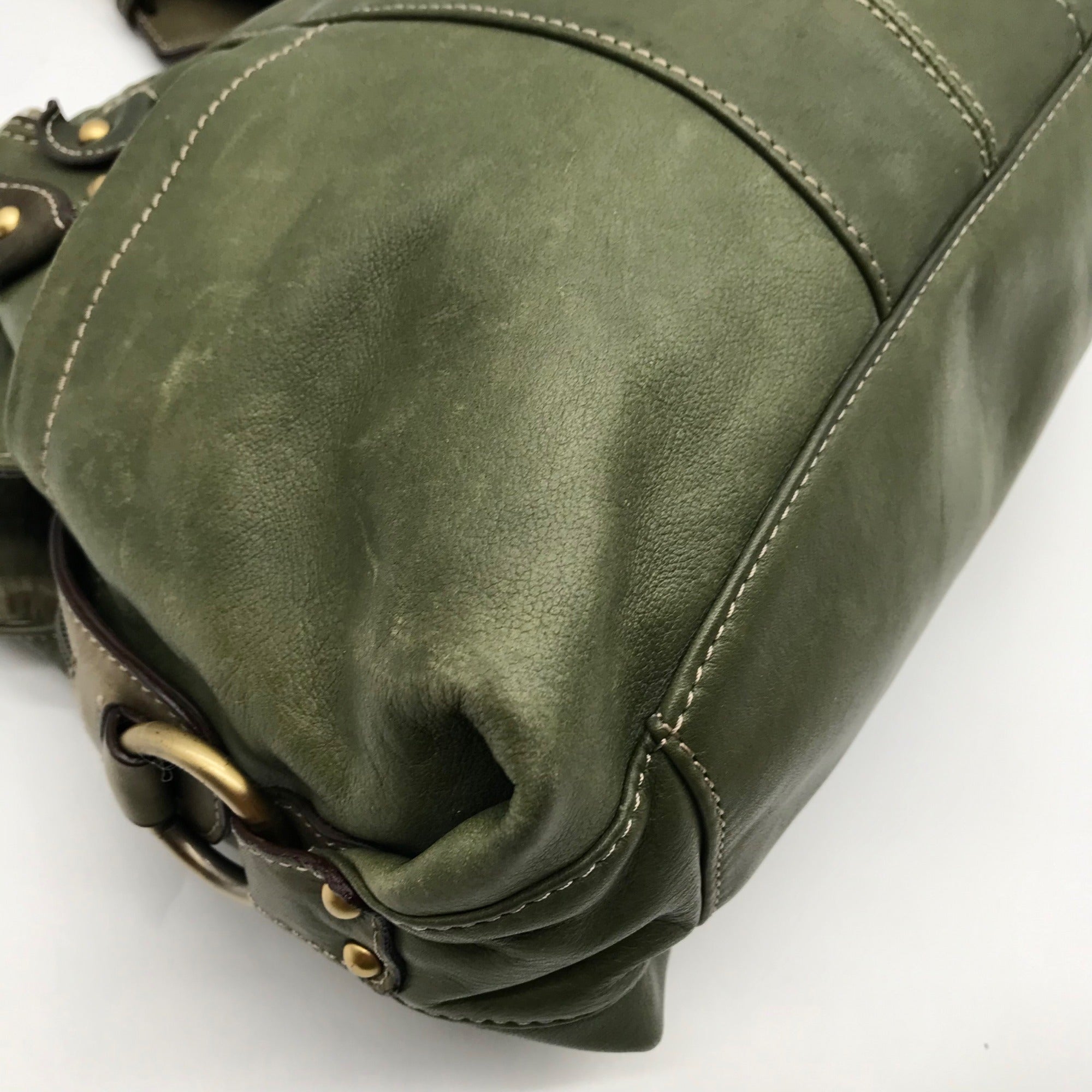 Tignanello Green Leather Multipocket Shoulder Bag