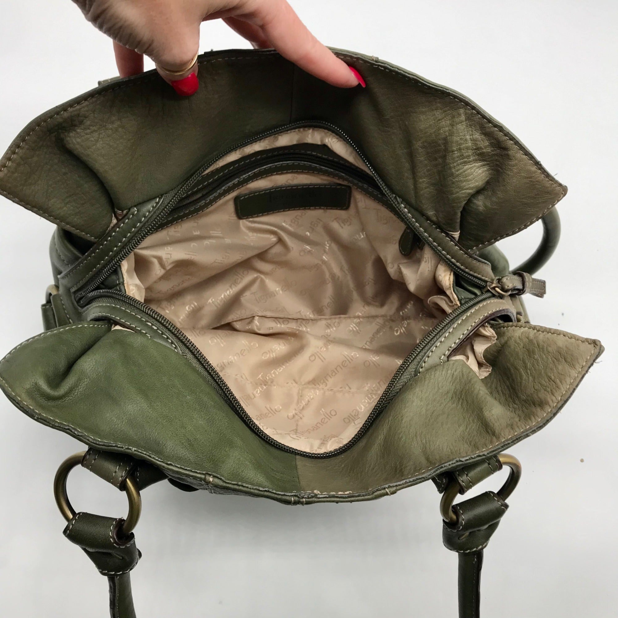 Tignanello Green Leather Multipocket Shoulder Bag