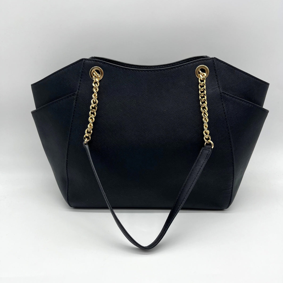 Michael Kors Black Saffiano Leather Jet Set Travel Chain Tote Bag