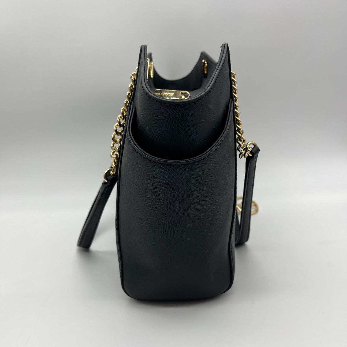 Michael Kors Black Saffiano Leather Jet Set Travel Chain Tote Bag