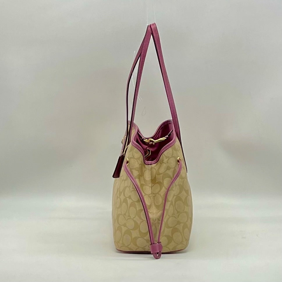 Coach Beige Monogram Canvas Shoulder Bag