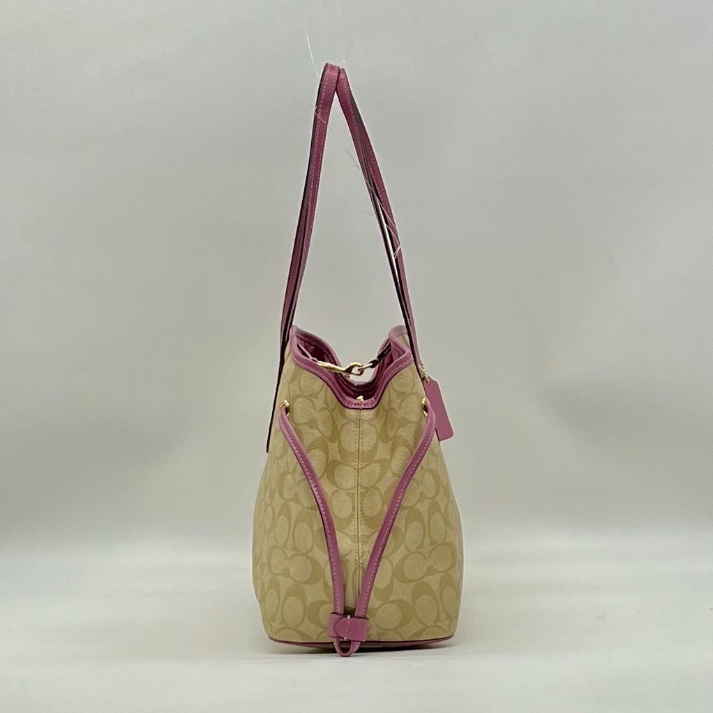 Coach Beige Monogram Canvas Shoulder Bag