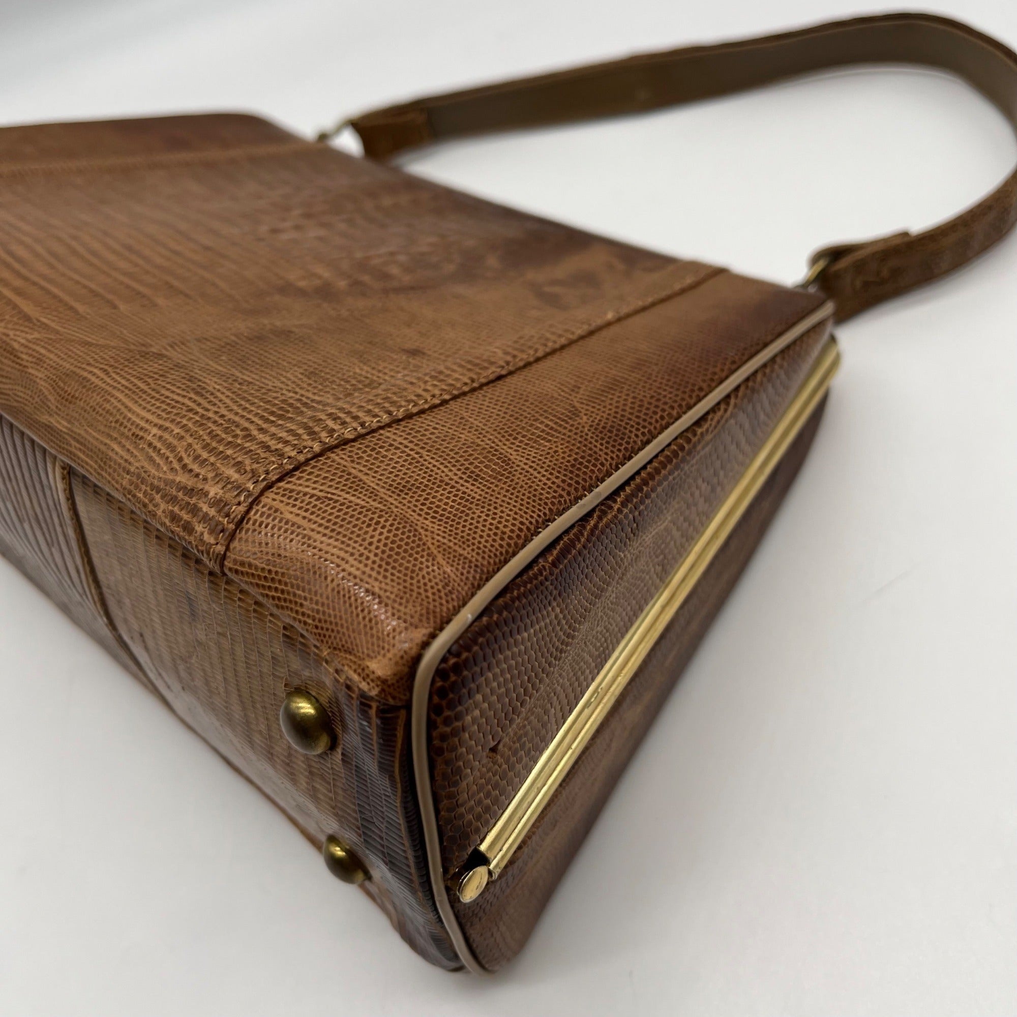 Sterling USA Brown Lizard Embossed Leather Vintage Clutch