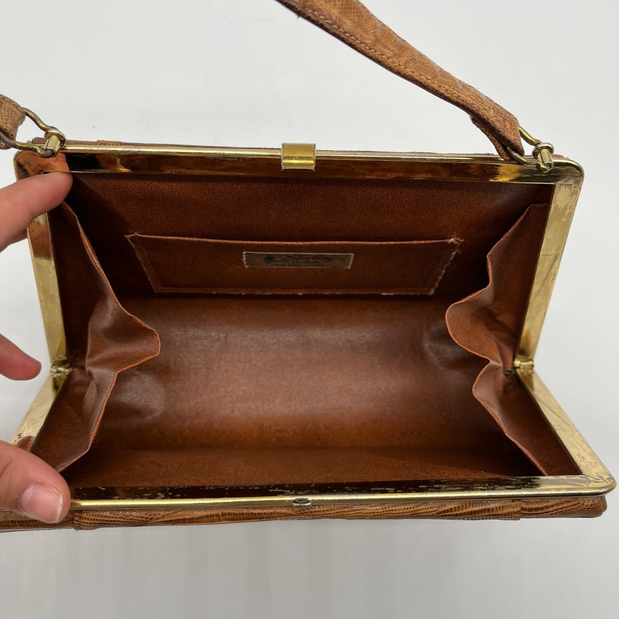 Sterling USA Brown Lizard Embossed Leather Vintage Clutch