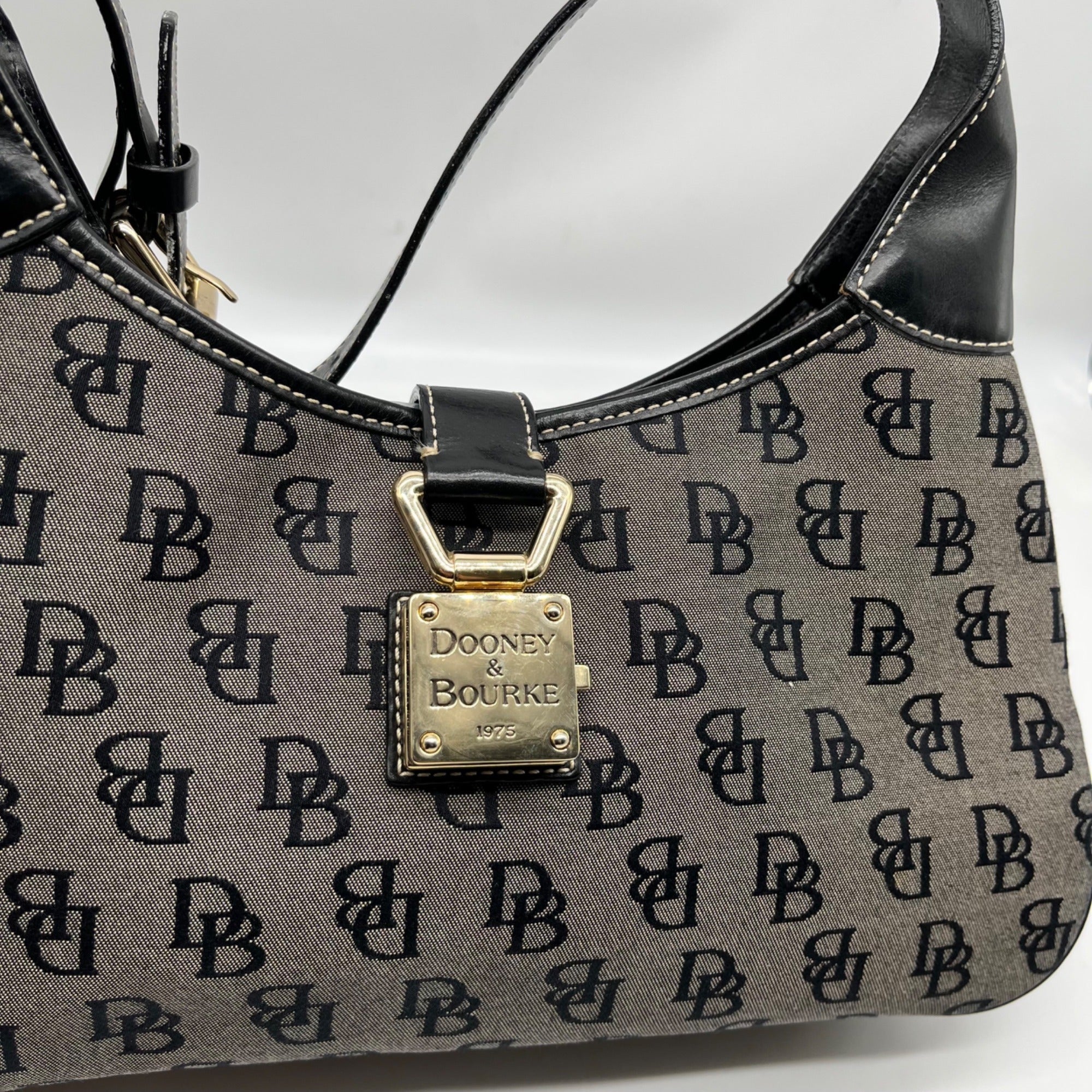 Dooney &amp; Bourke Gray and Black Signature Canvas Shoulder Bag