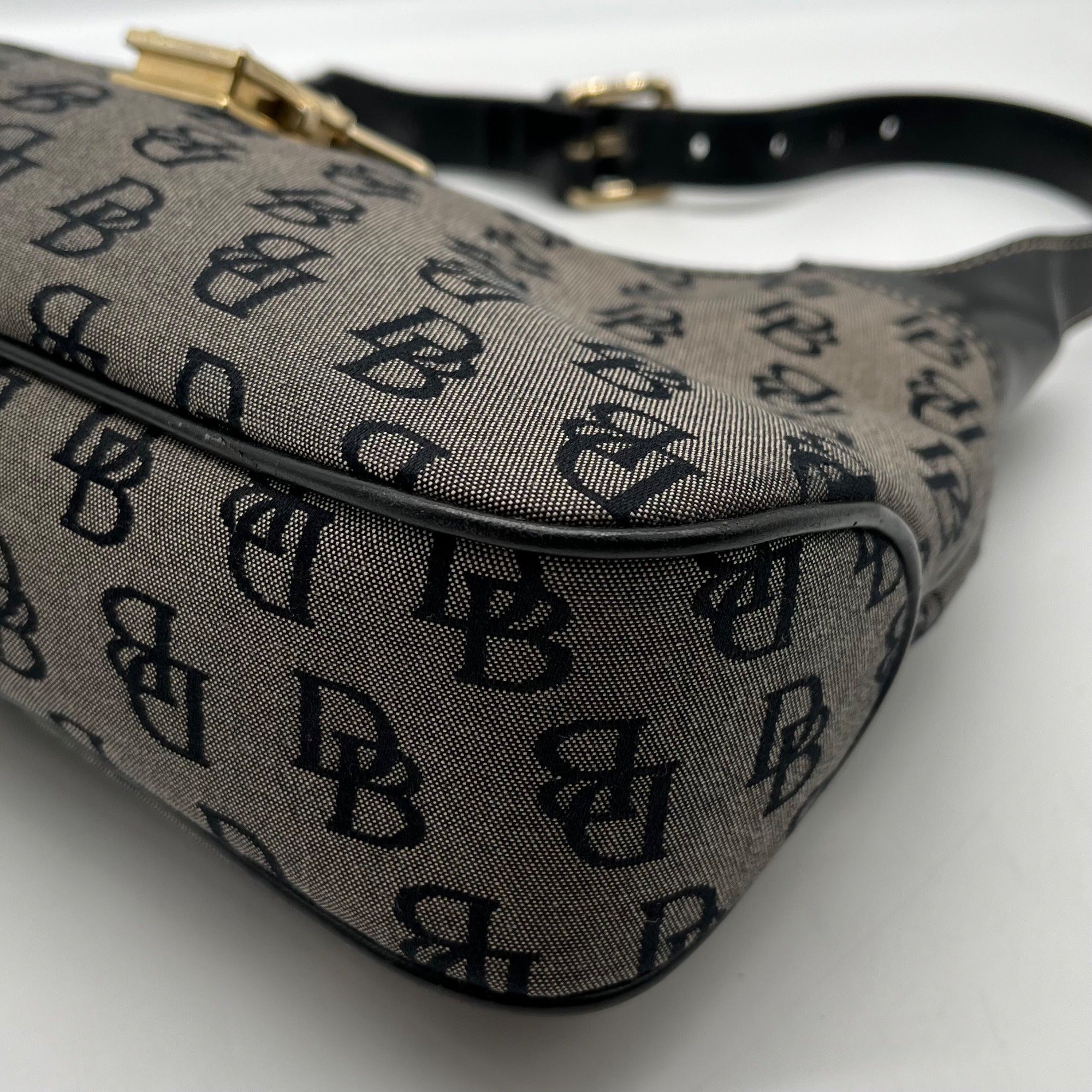 Dooney &amp; Bourke Gray and Black Signature Canvas Shoulder Bag