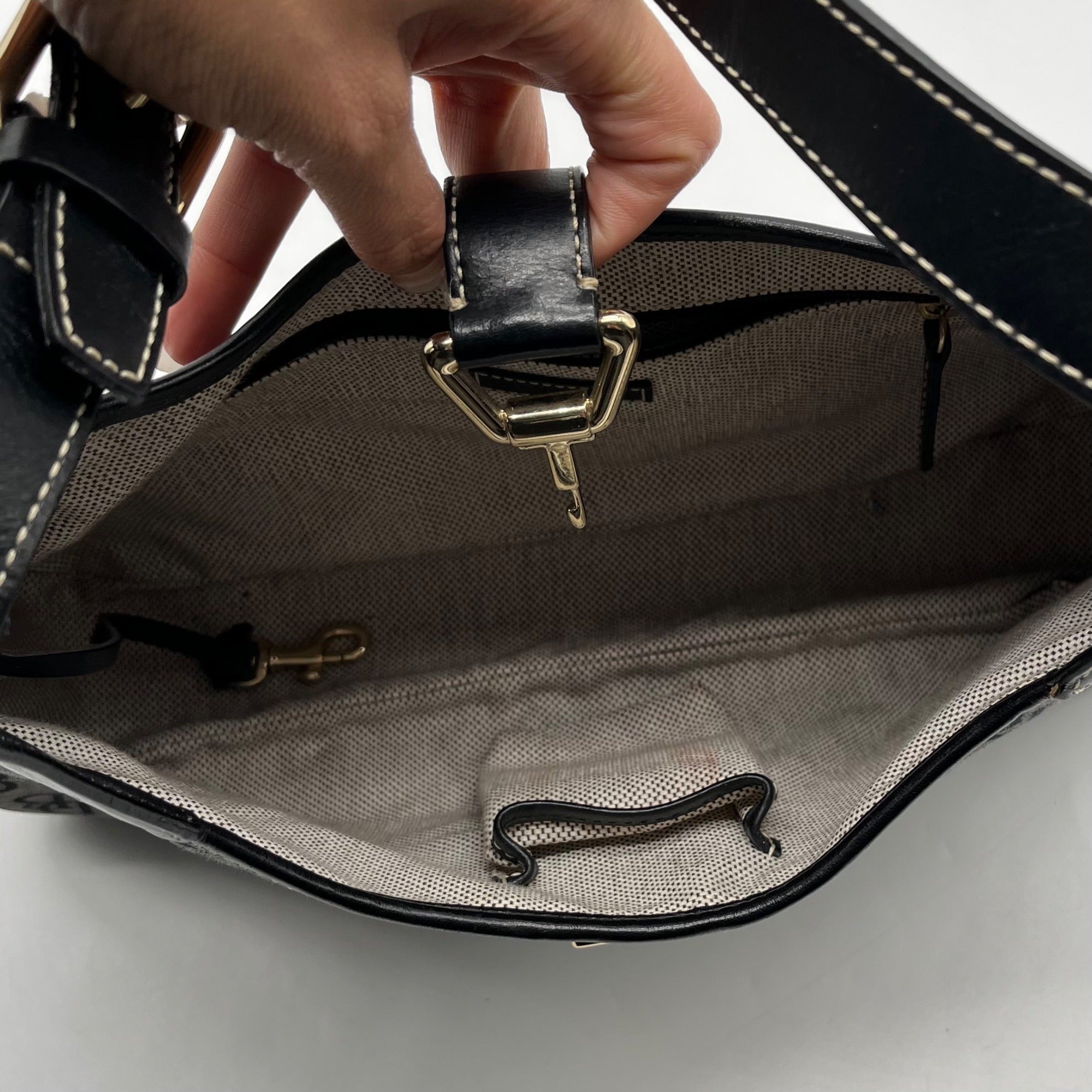 Dooney &amp; Bourke Gray and Black Signature Canvas Shoulder Bag