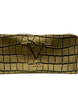 V Italia Gold Croc-Embossed Leather Zip-Around Wallet
