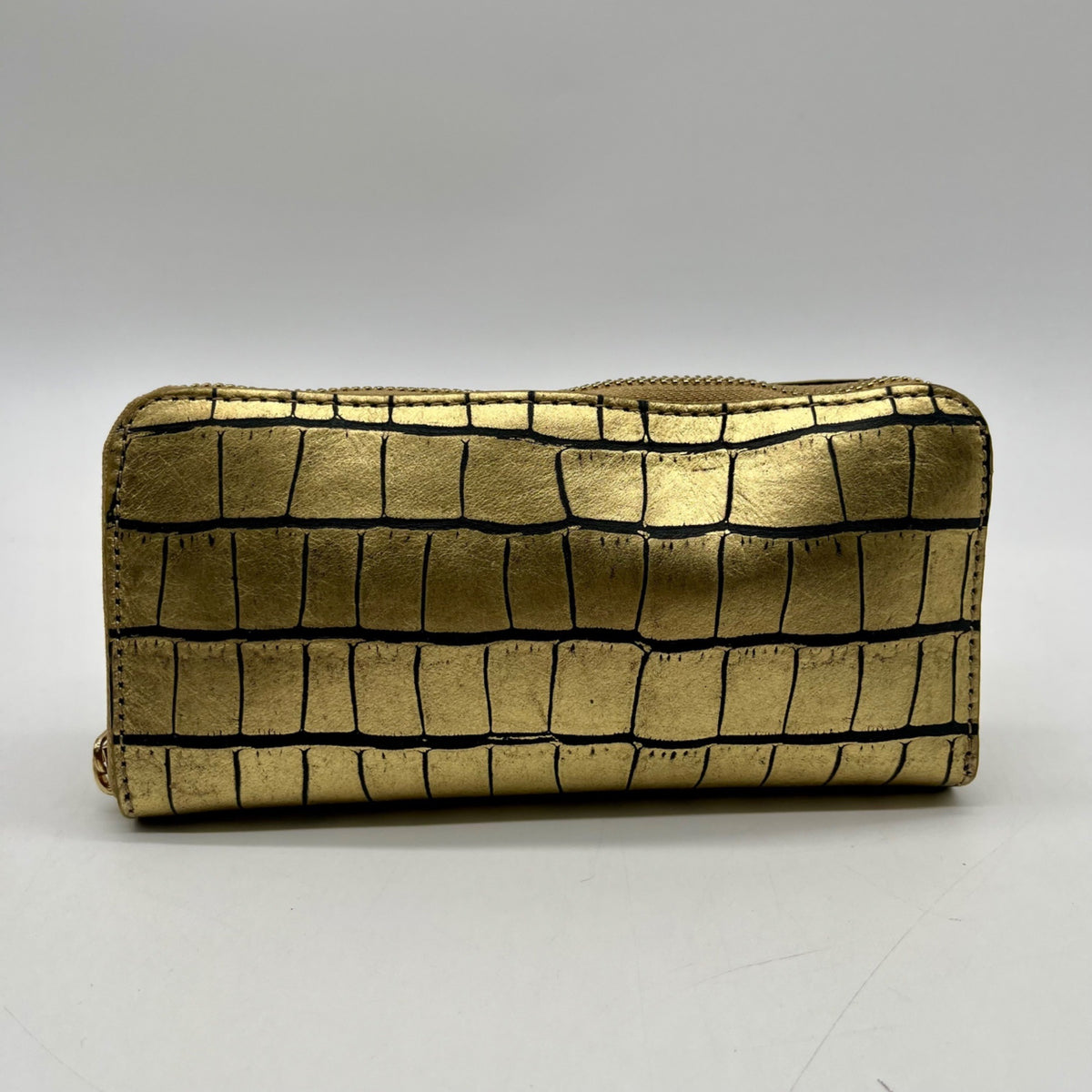 V Italia Gold Croc-Embossed Leather Zip-Around Wallet