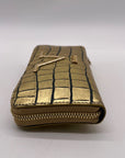 V Italia Gold Croc-Embossed Leather Zip-Around Wallet