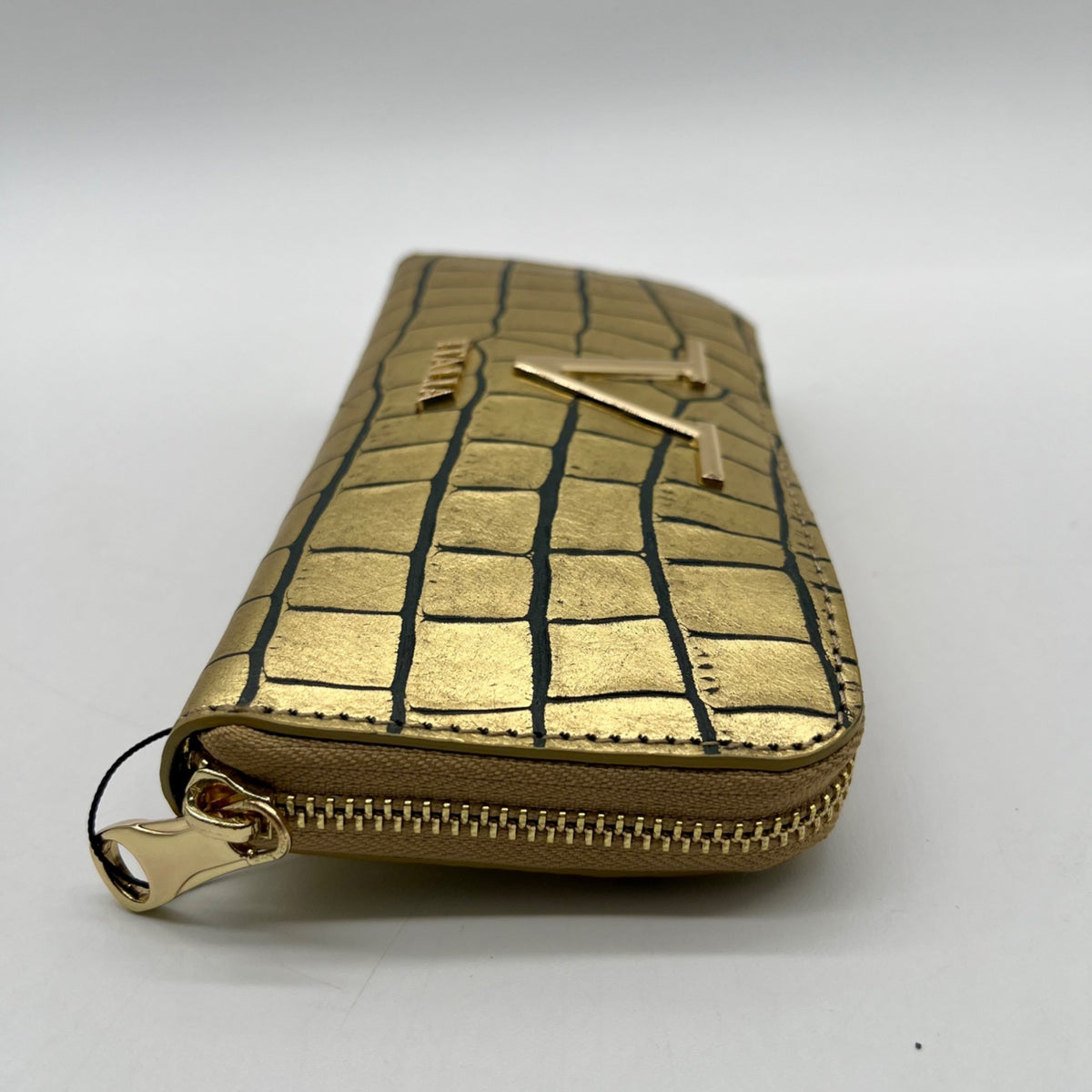 V Italia Gold Croc-Embossed Leather Zip-Around Wallet