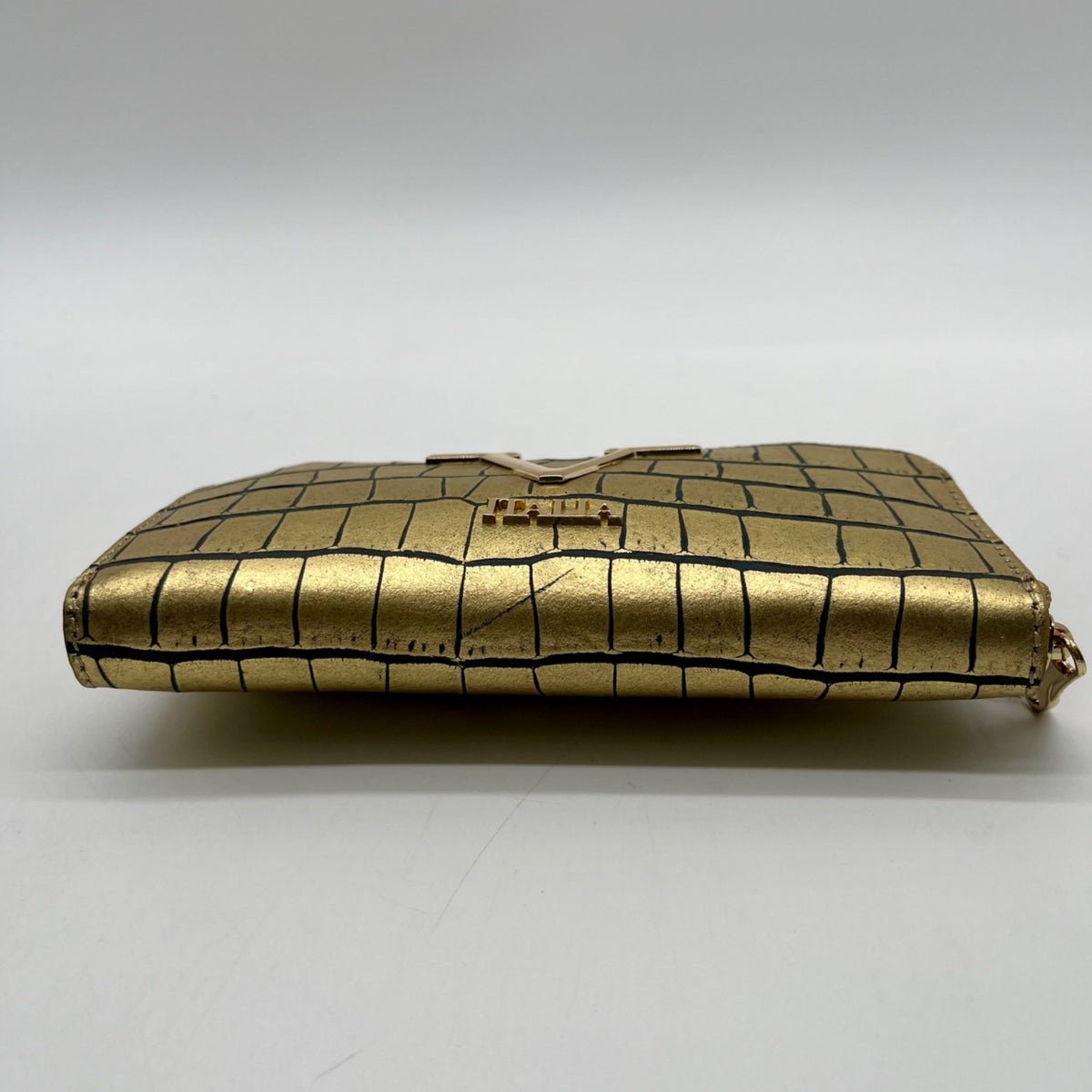 V Italia Gold Croc-Embossed Leather Zip-Around Wallet