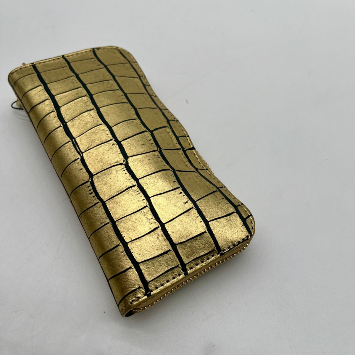V Italia Gold Croc-Embossed Leather Zip-Around Wallet