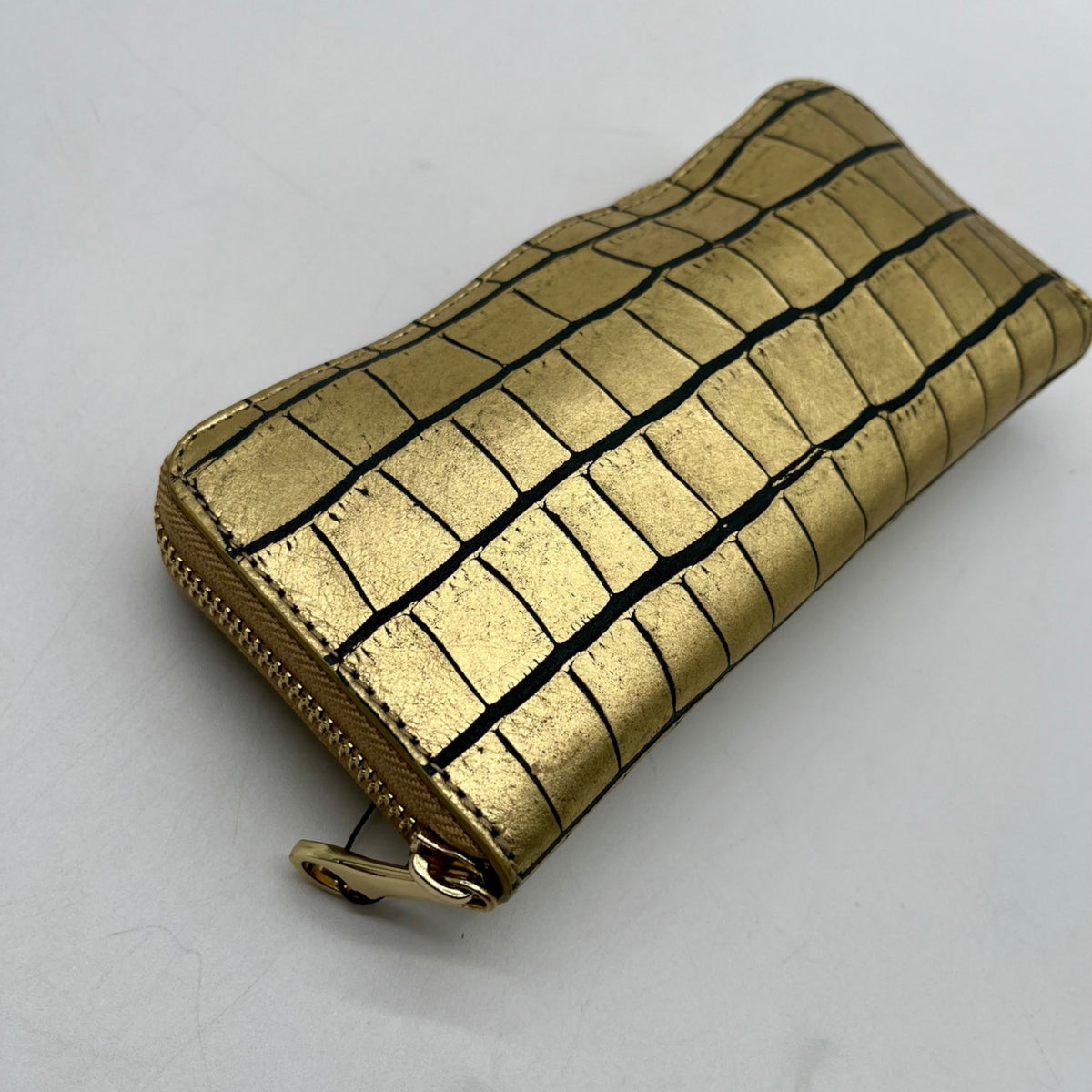 V Italia Gold Croc-Embossed Leather Zip-Around Wallet