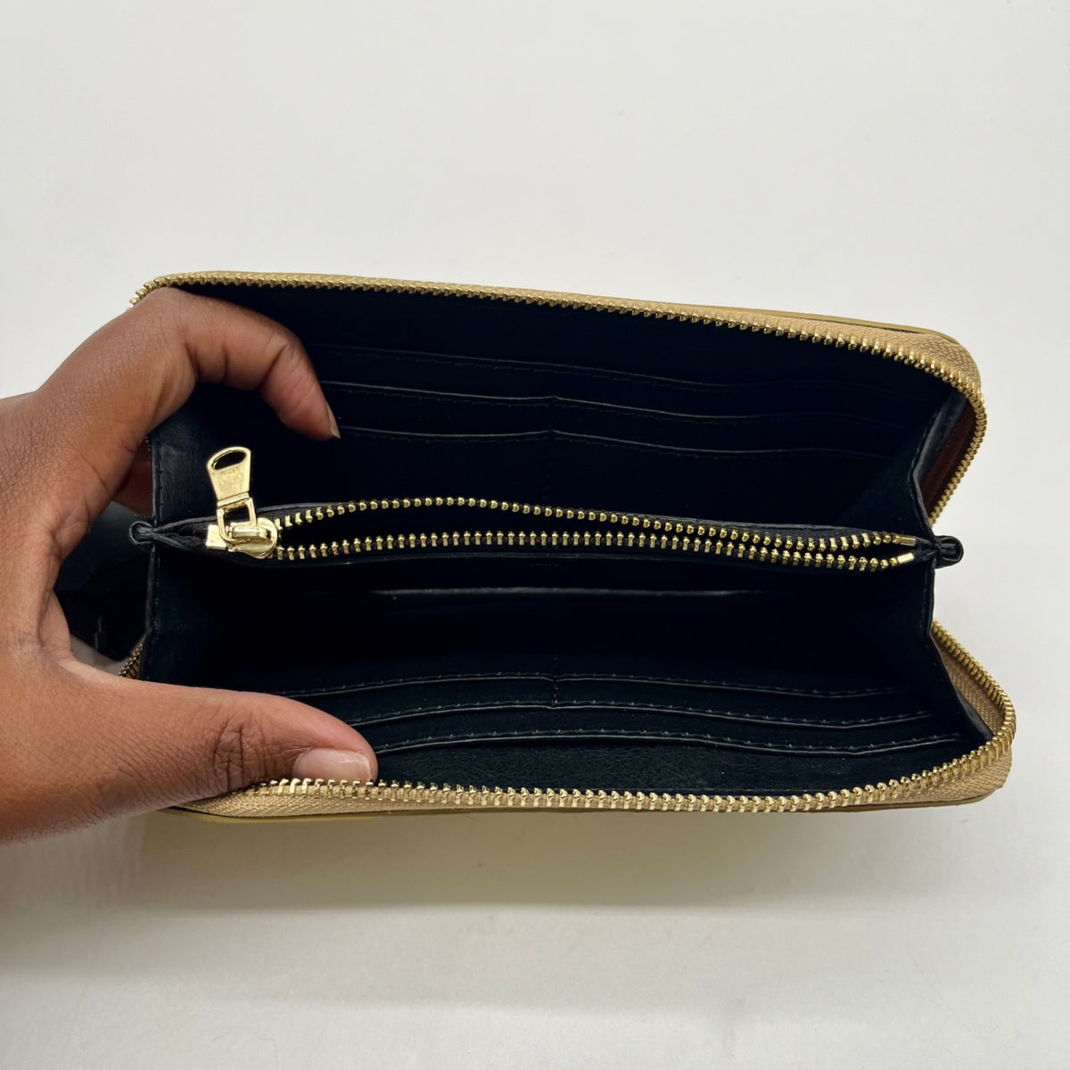 V Italia Gold Croc-Embossed Leather Zip-Around Wallet
