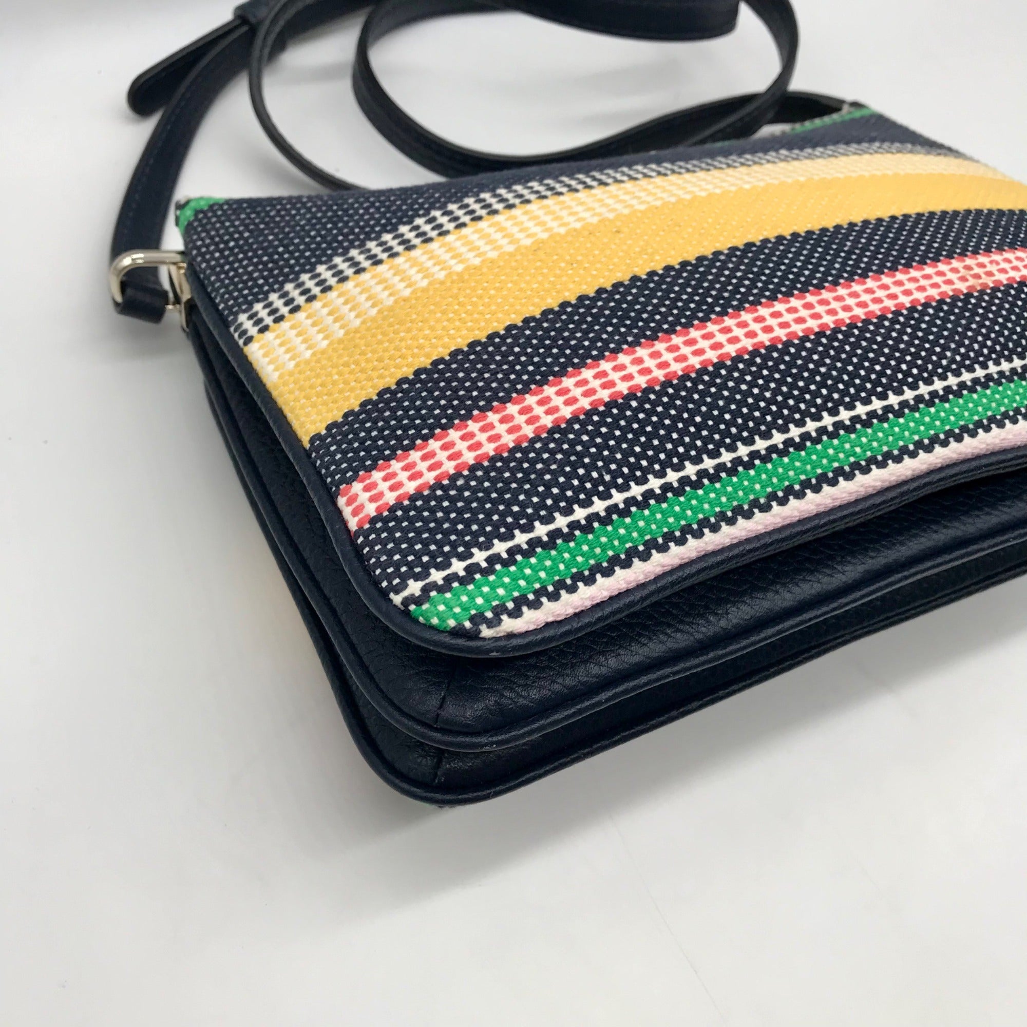 Kate Spade Dark Blue Canvas Jackson Boardwalk Stripe Triple Gusset Crossbody