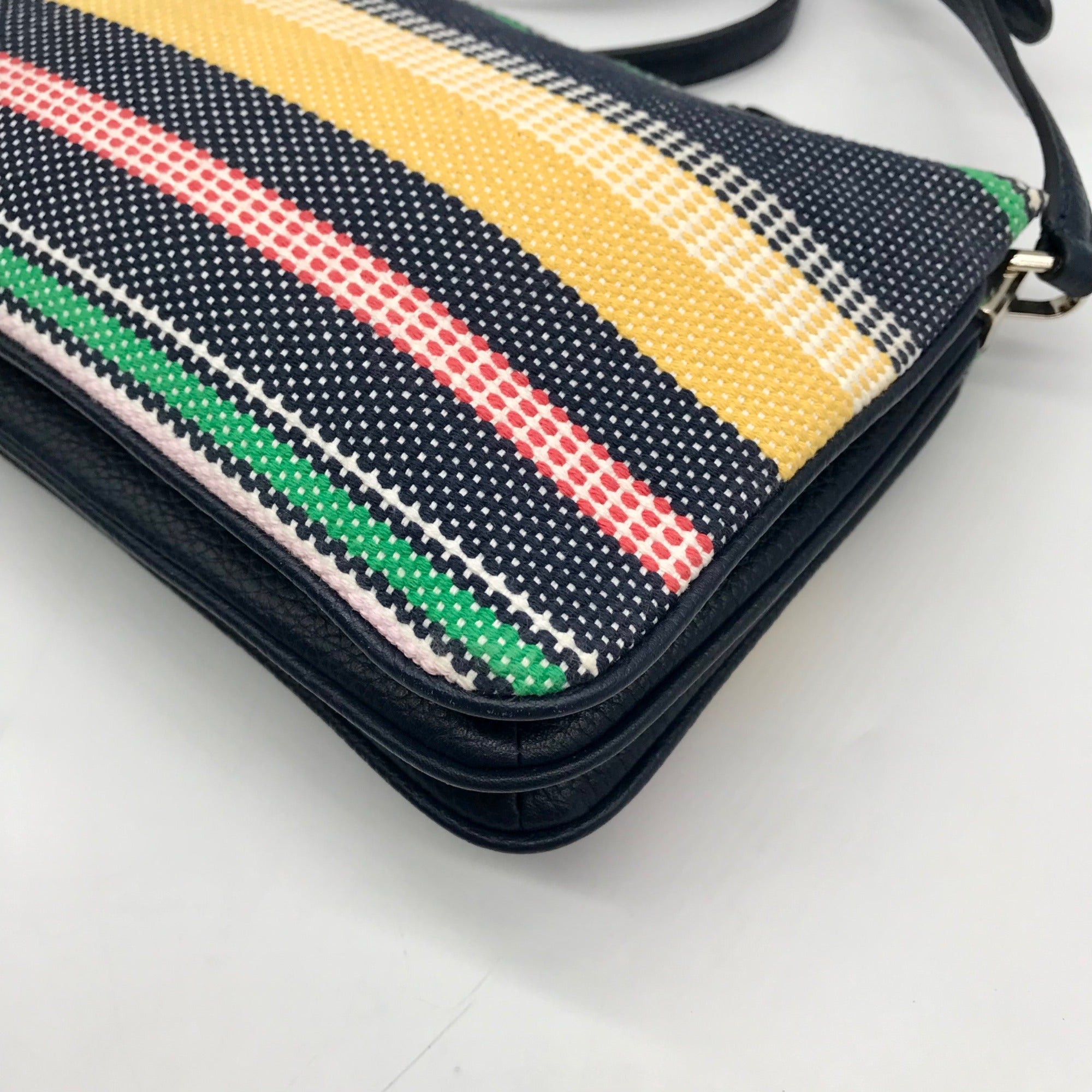 Kate Spade Dark Blue Canvas Jackson Boardwalk Stripe Triple Gusset Crossbody