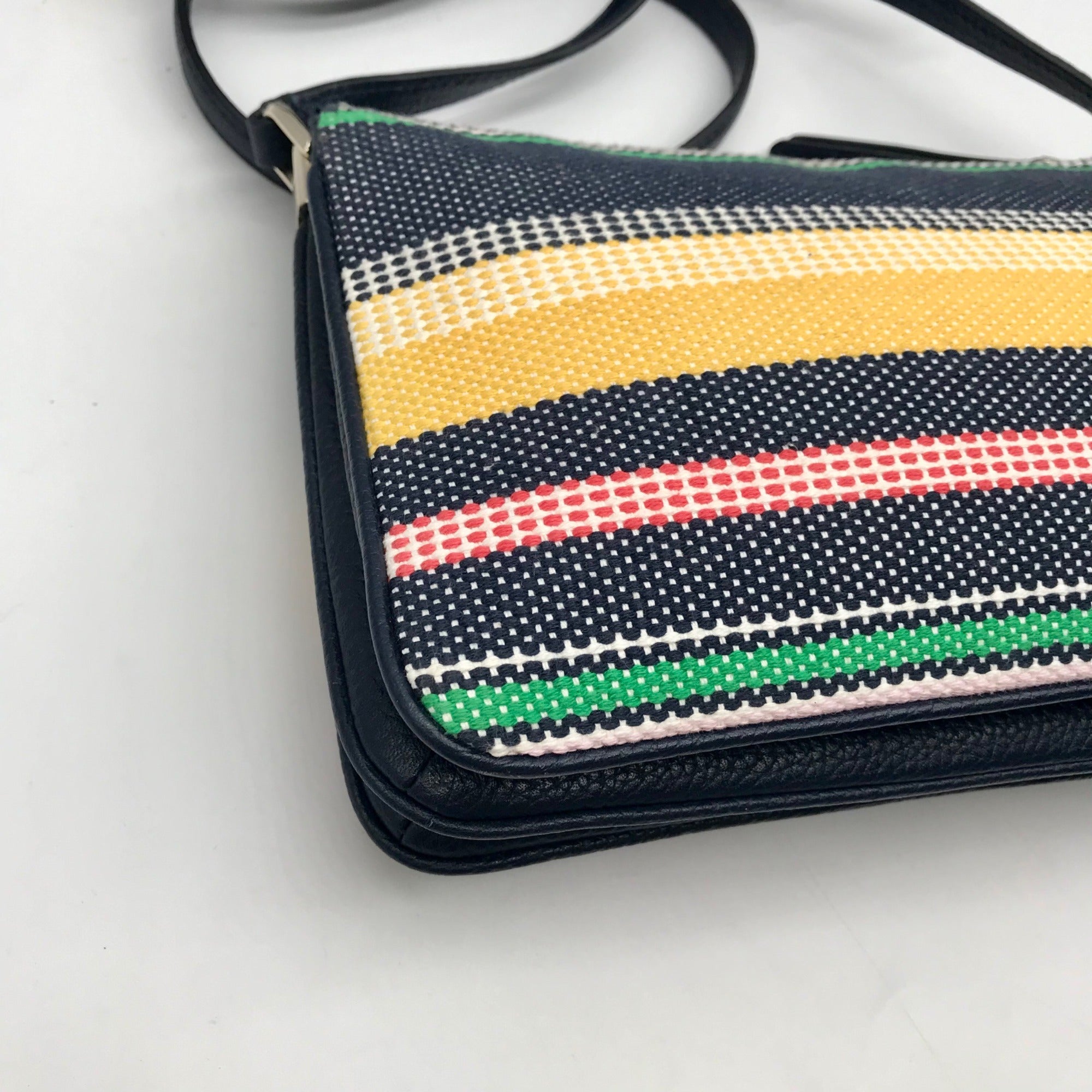 Kate Spade Dark Blue Canvas Jackson Boardwalk Stripe Triple Gusset Crossbody