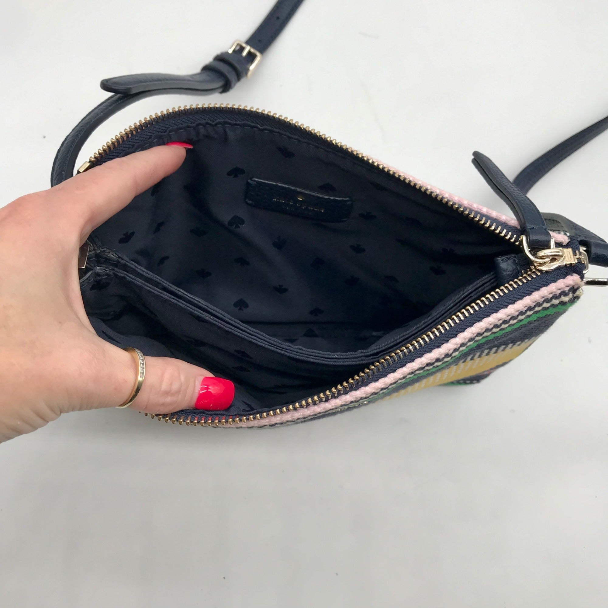 Kate Spade Dark Blue Canvas Jackson Boardwalk Stripe Triple Gusset Crossbody