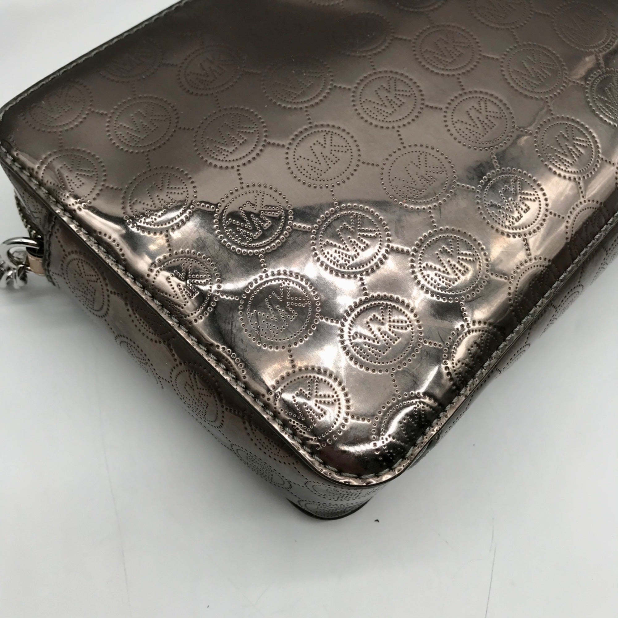 Michael Kors Metallic Gray Monogram Patent Leather Jet Set Crossbody