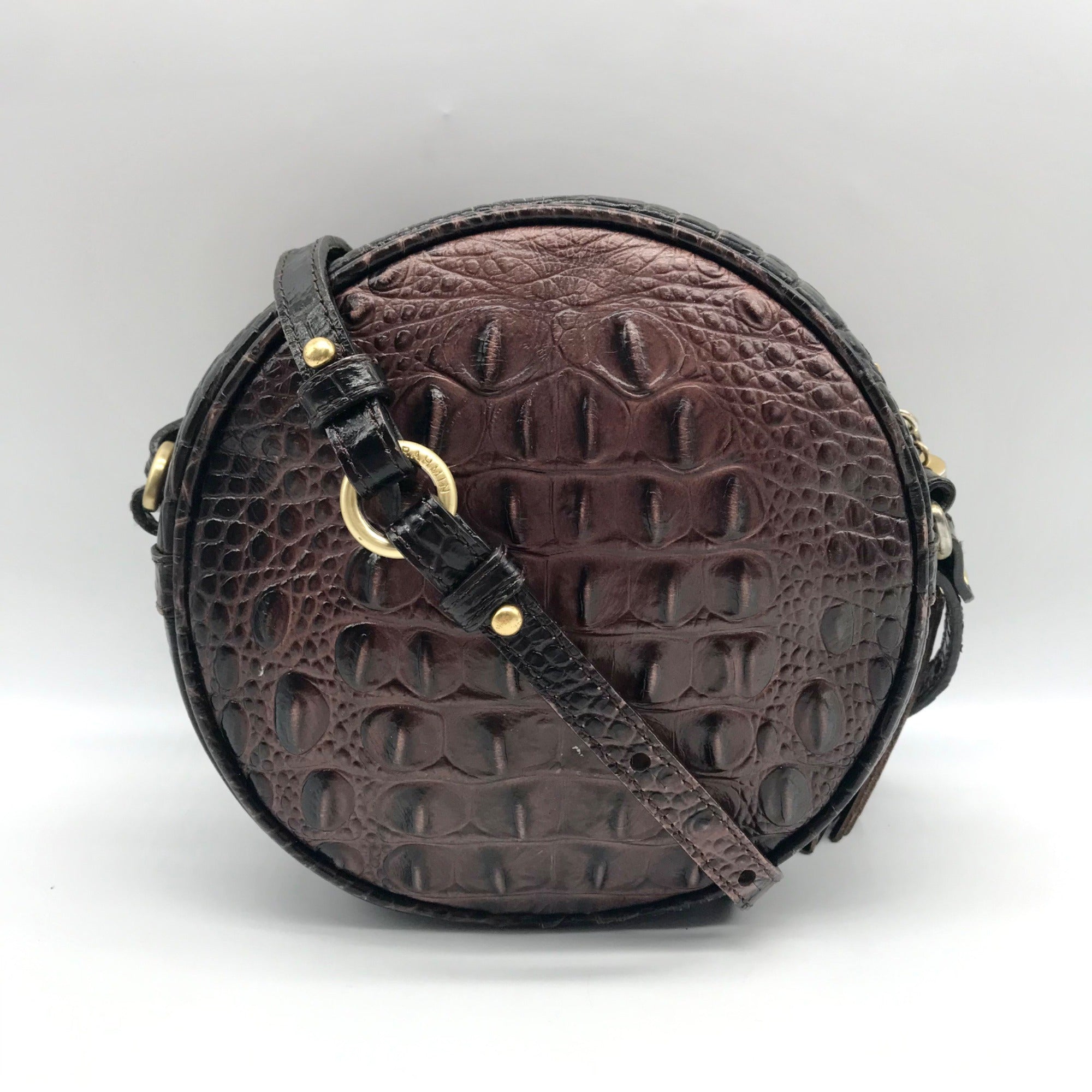Brahmin Brown Croc Embossed Round Belle Melbourne Crossbody