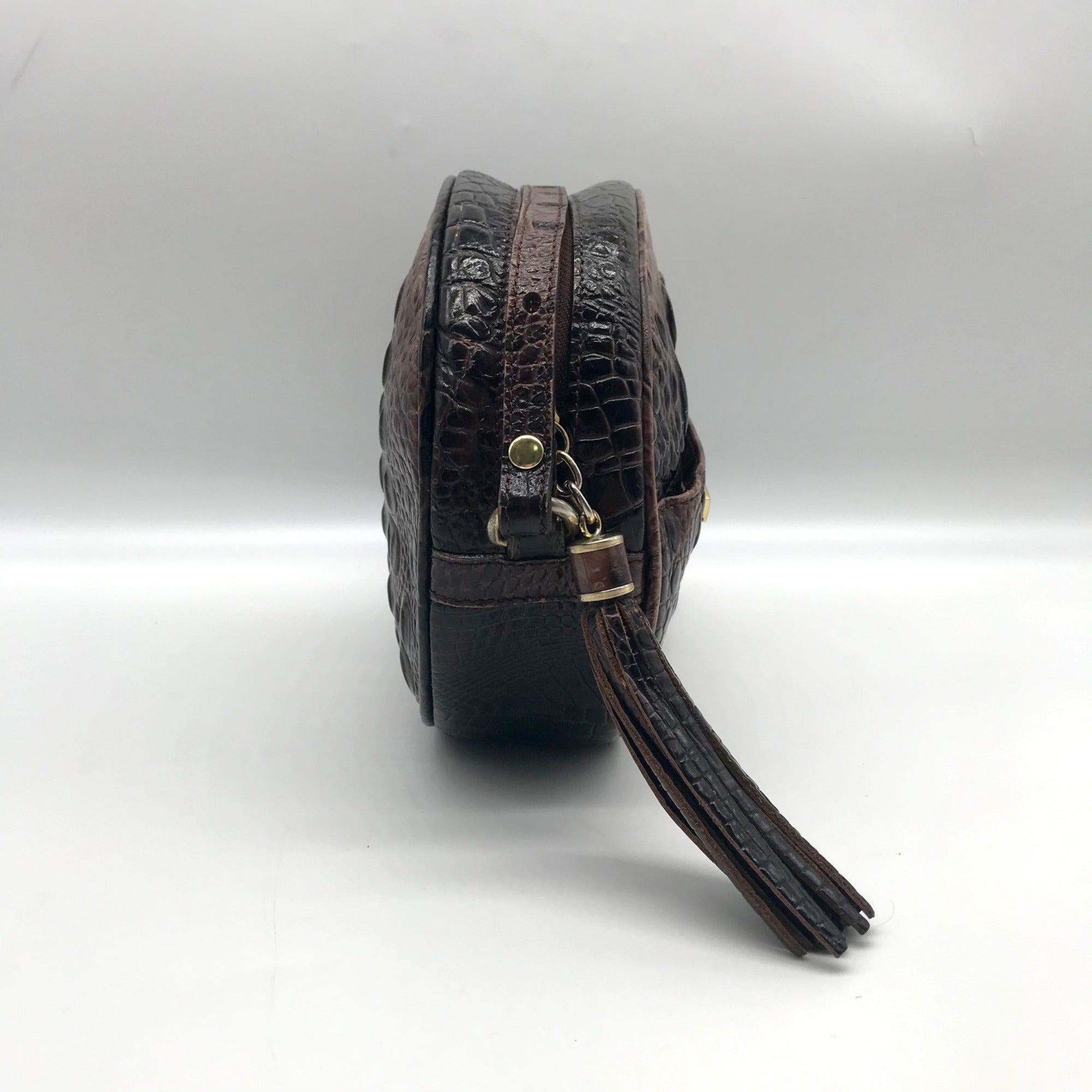 Brahmin Brown Croc Embossed Round Belle Melbourne Crossbody