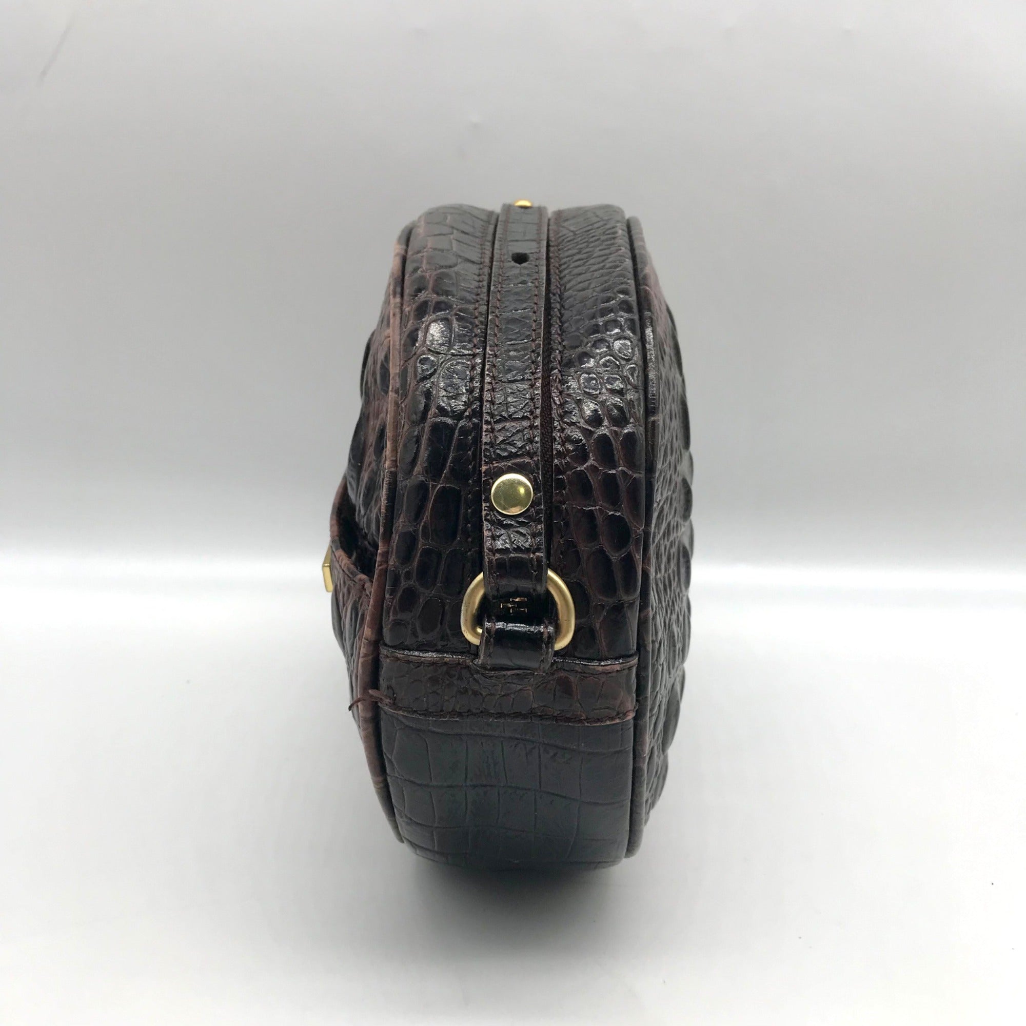 Brahmin Brown Croc Embossed Round Belle Melbourne Crossbody