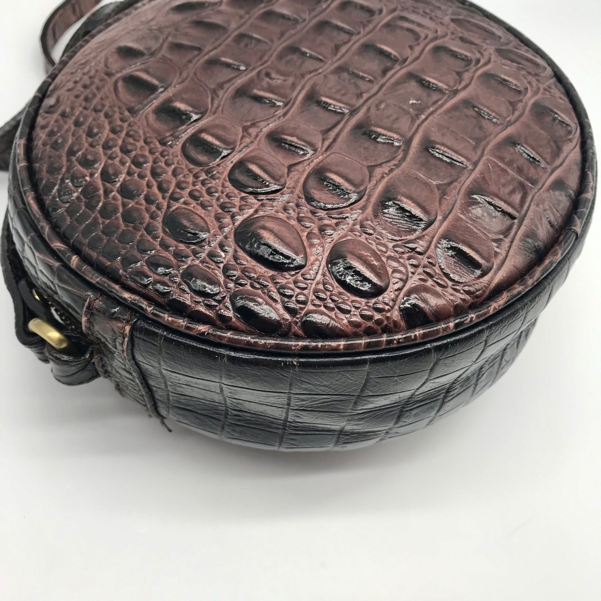 Brahmin Brown Croc Embossed Round Belle Melbourne Crossbody