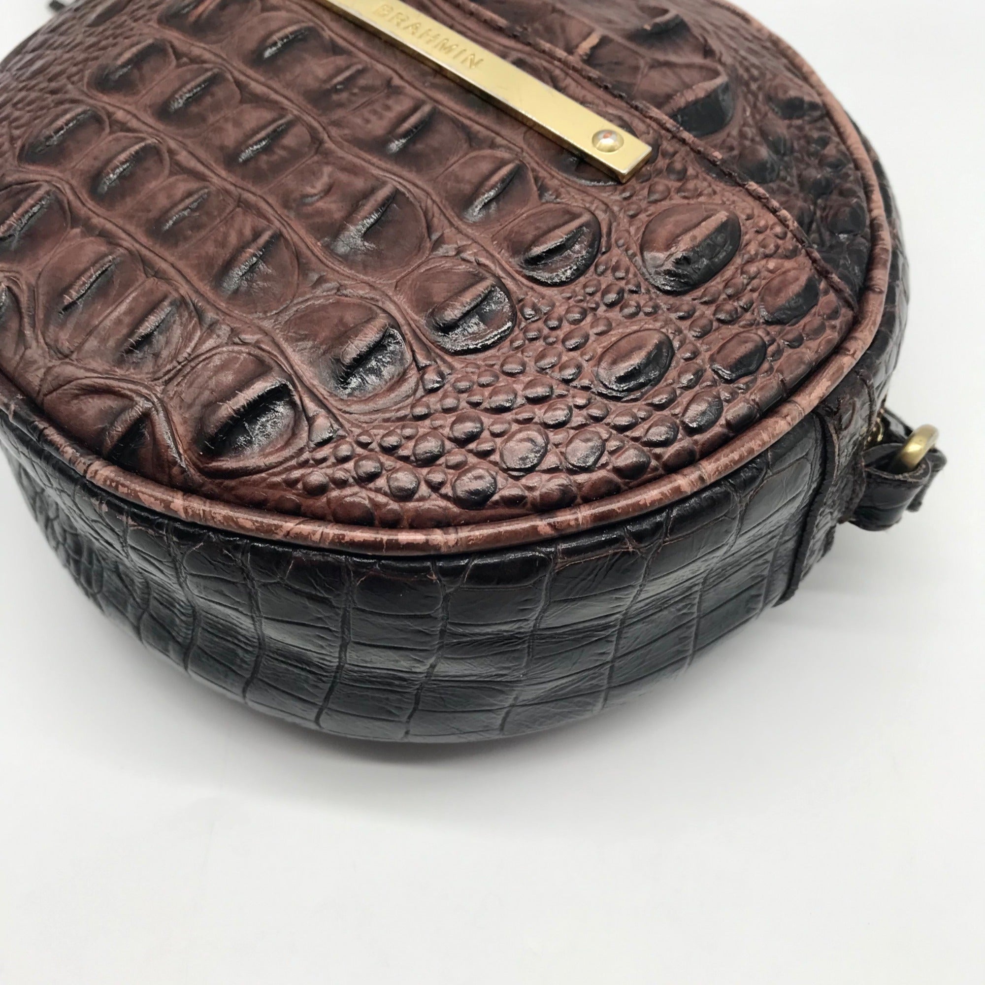 Brahmin Brown Croc Embossed Round Belle Melbourne Crossbody