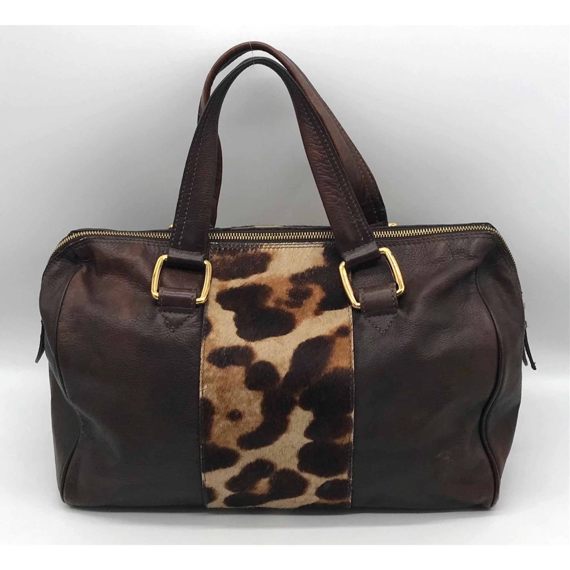 Doncaster Brown with Leopard Print Leather Satchel