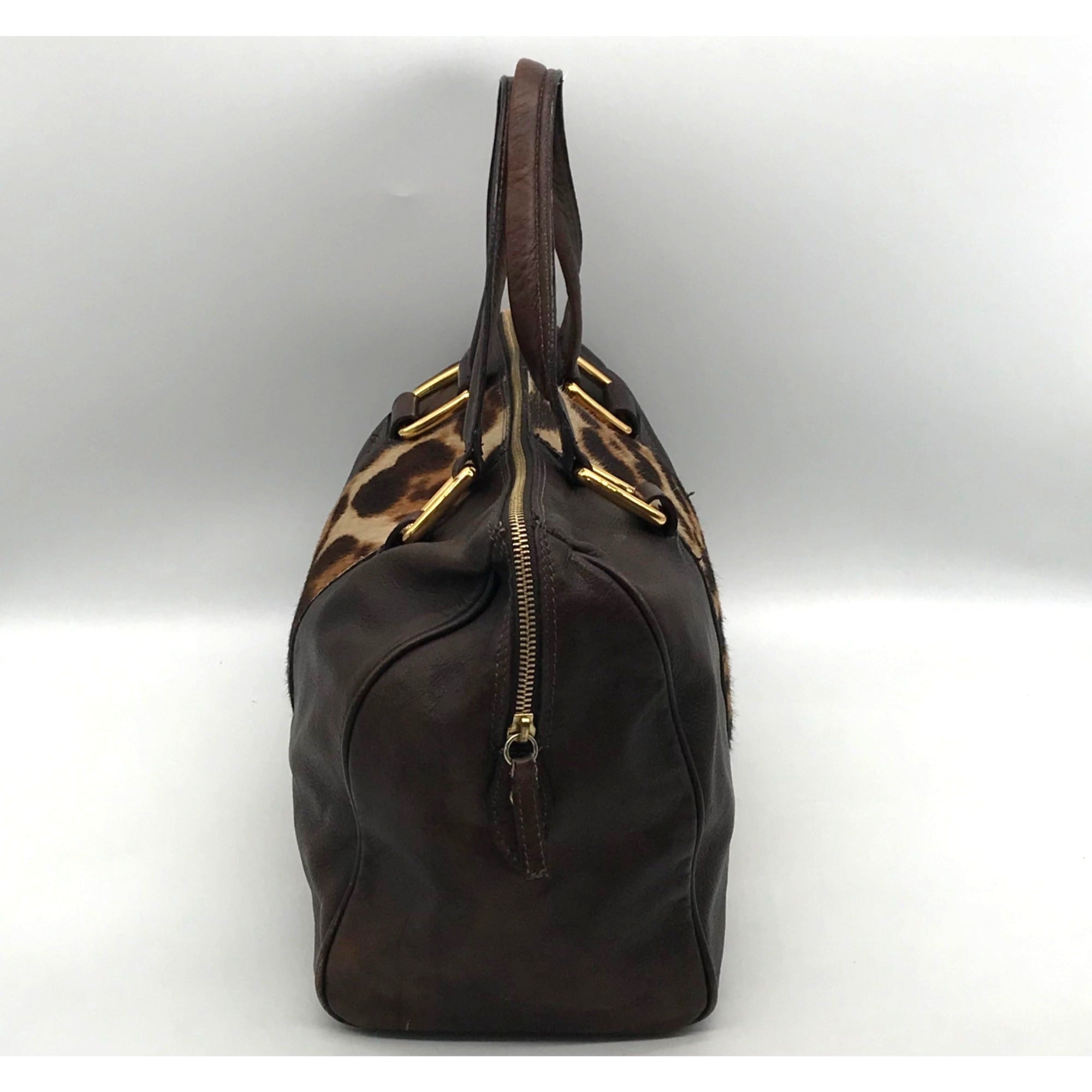 Doncaster Brown with Leopard Print Leather Satchel