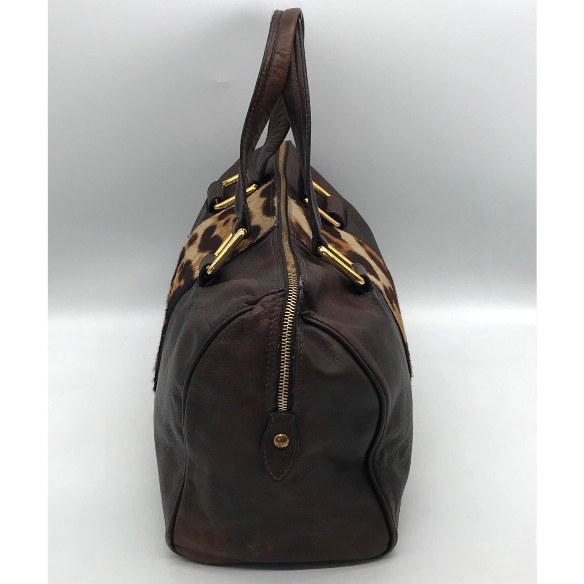 Doncaster Brown with Leopard Print Leather Satchel