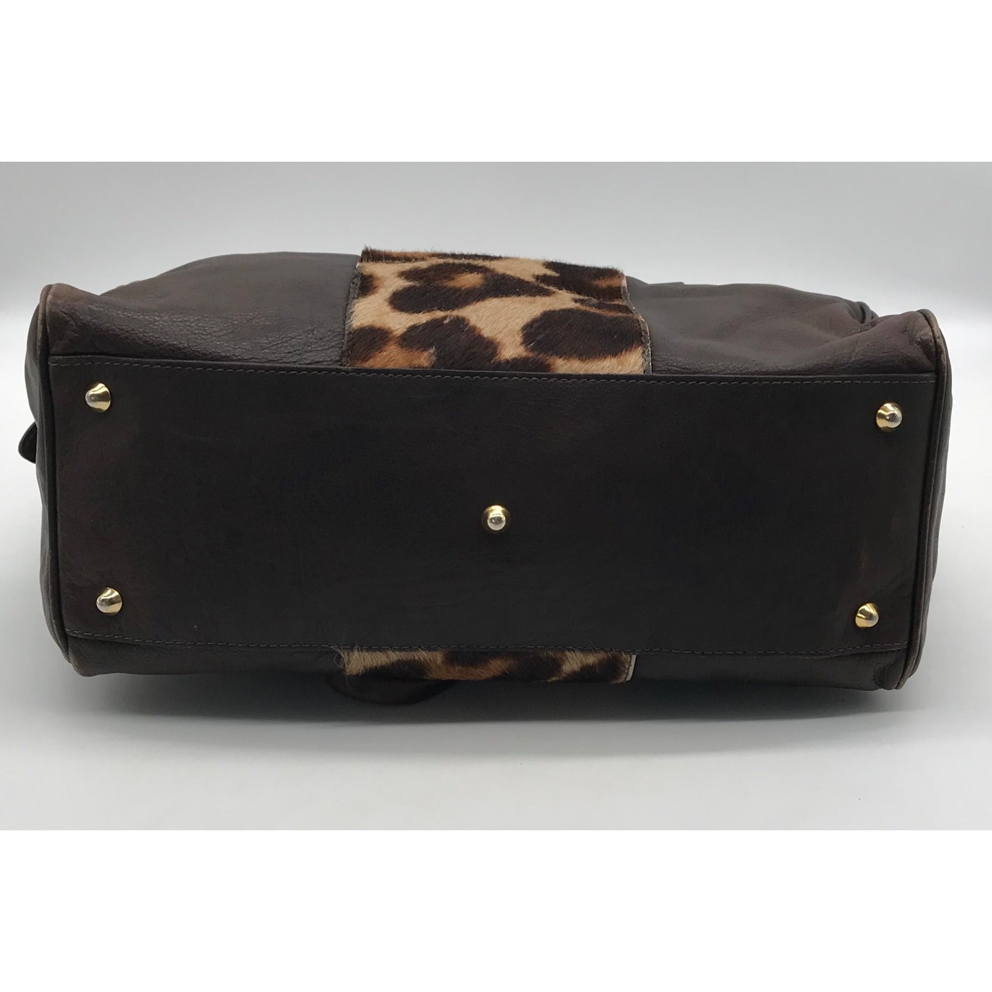 Doncaster Brown with Leopard Print Leather Satchel