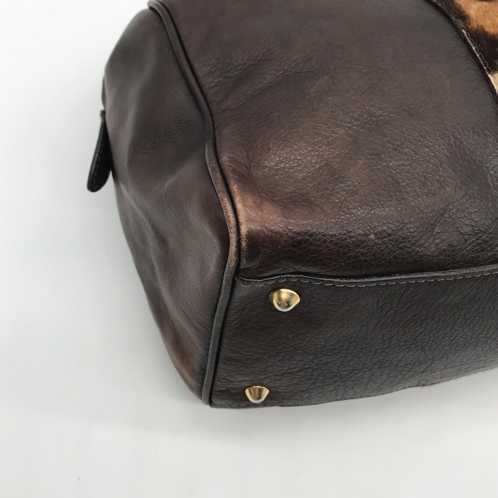 Doncaster Brown with Leopard Print Leather Satchel