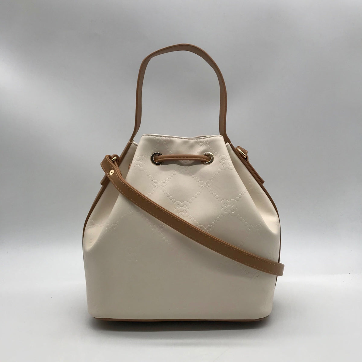 Like Dreams Off White Debossed Faux Leather Bucket Bag