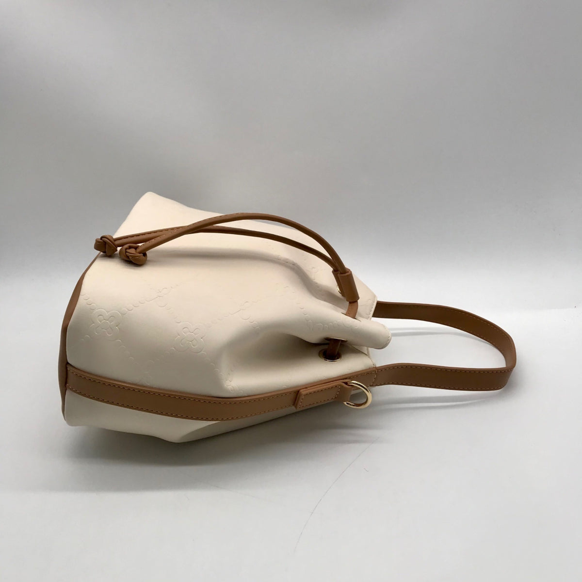 Like Dreams Off White Debossed Faux Leather Bucket Bag