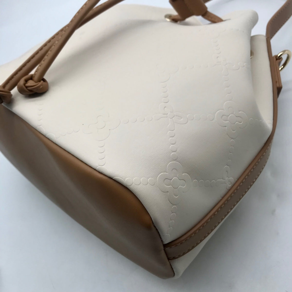Like Dreams Off White Debossed Faux Leather Bucket Bag