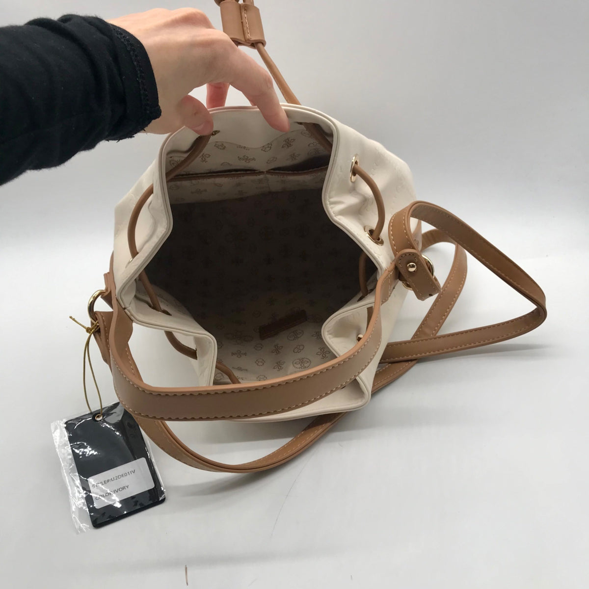 Like Dreams Off White Debossed Faux Leather Bucket Bag