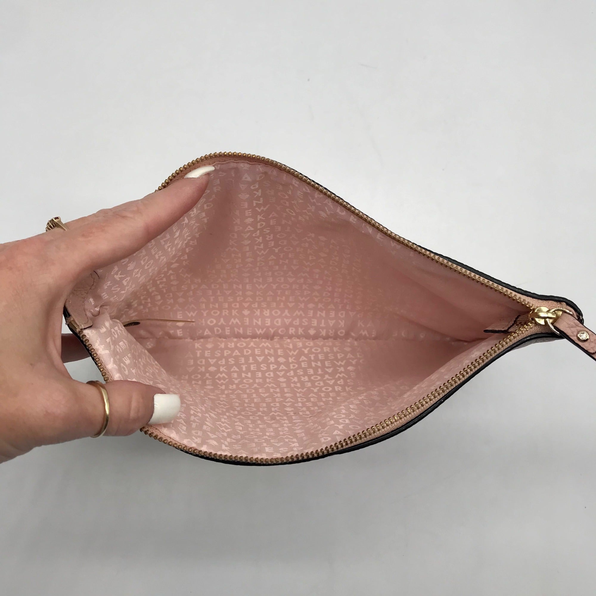 Kate Spade Light Pink Pebbled Leather Sienne Logo Pouch