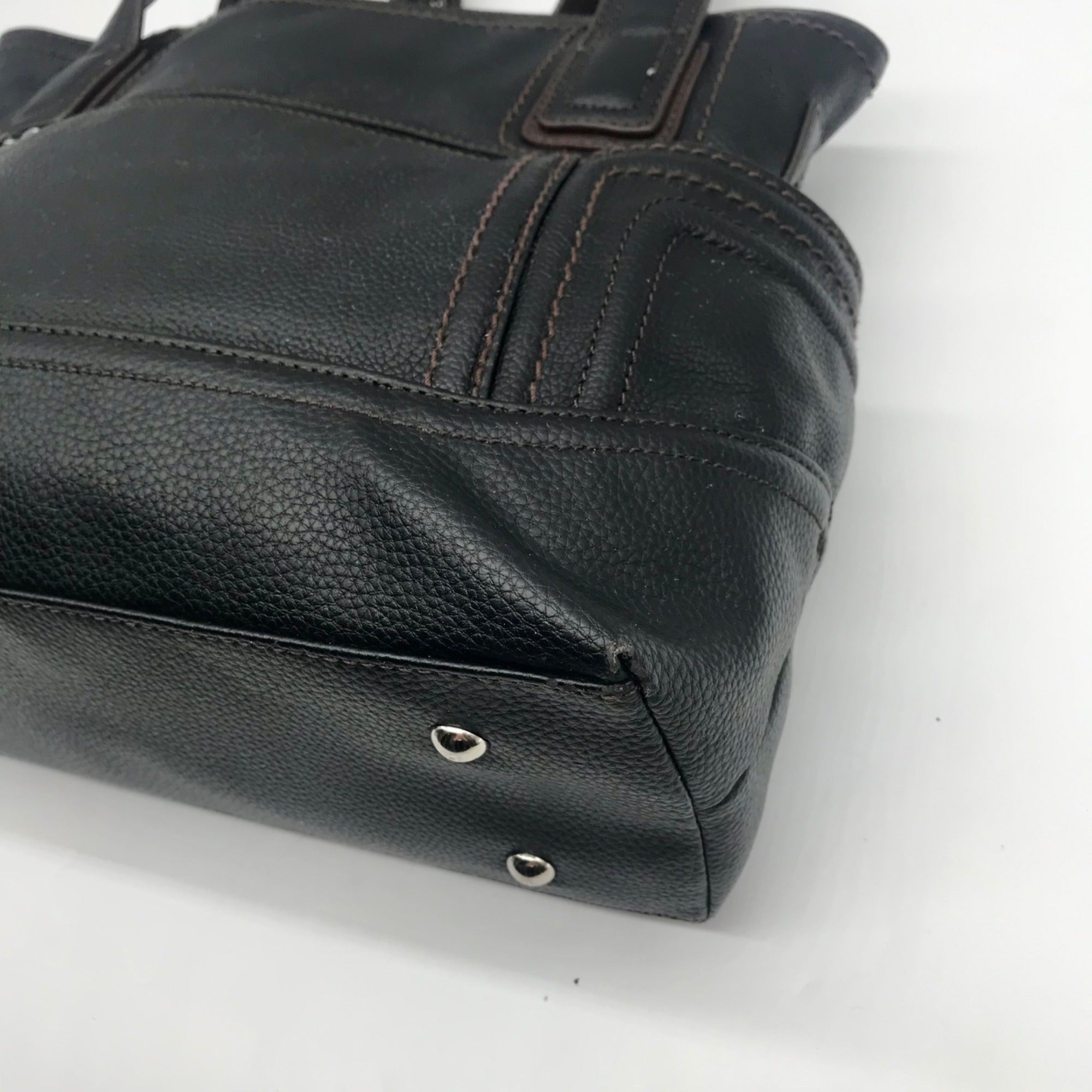 Tignanello Dark Brown Pebbled Leather Drawstring Shoulder Bag