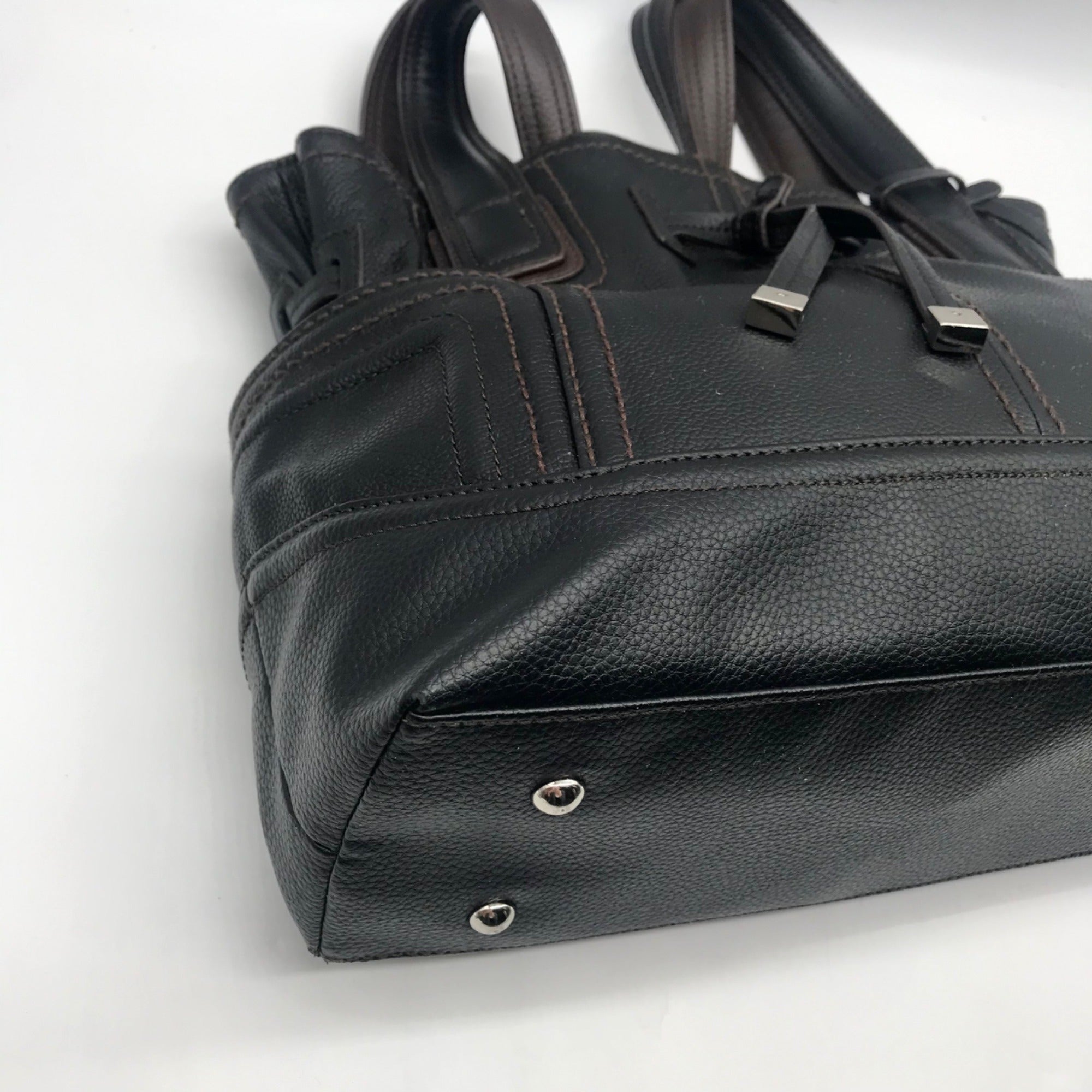 Tignanello Dark Brown Pebbled Leather Drawstring Shoulder Bag
