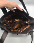 Tignanello Dark Brown Pebbled Leather Drawstring Shoulder Bag