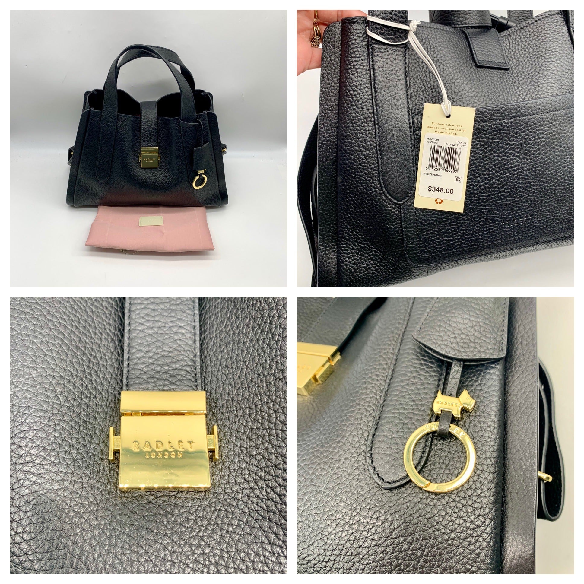 Radley London Black Pebbled Leather Sloane Street Convertible Satchel Bag