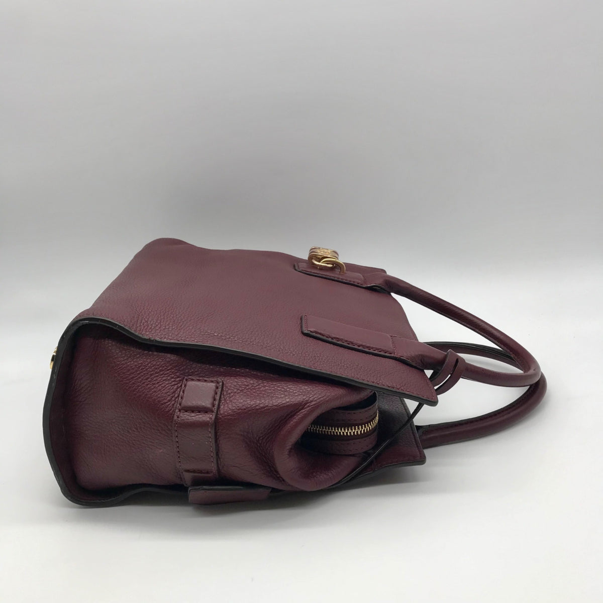 Michael Kors Burgundy Pebbled Leather Laila Medium Satchel Bag