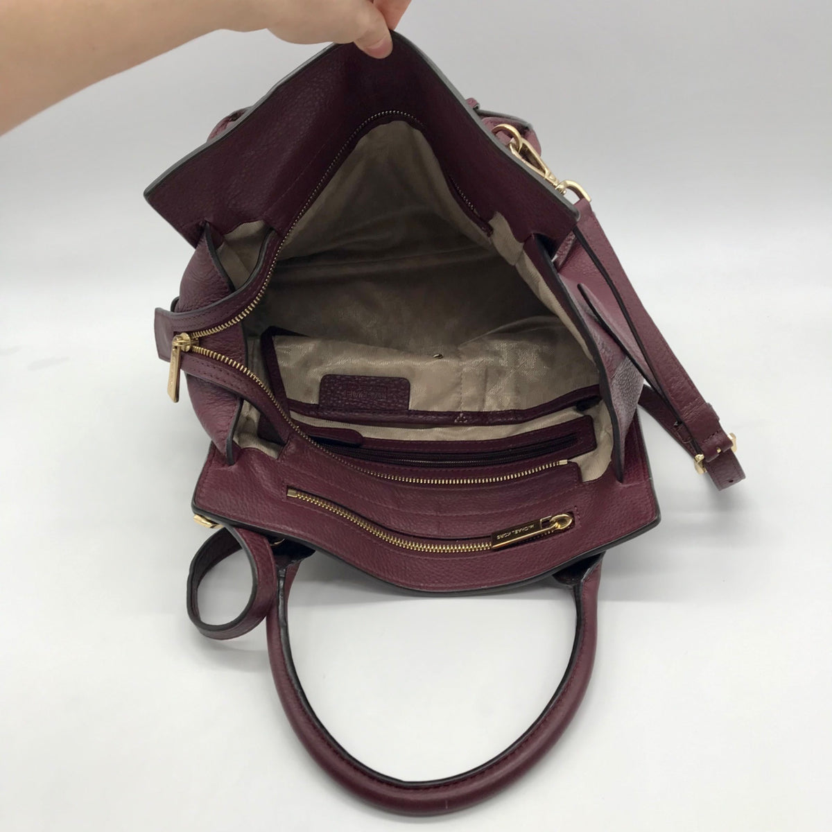 Michael Kors Burgundy Pebbled Leather Laila Medium Satchel Bag