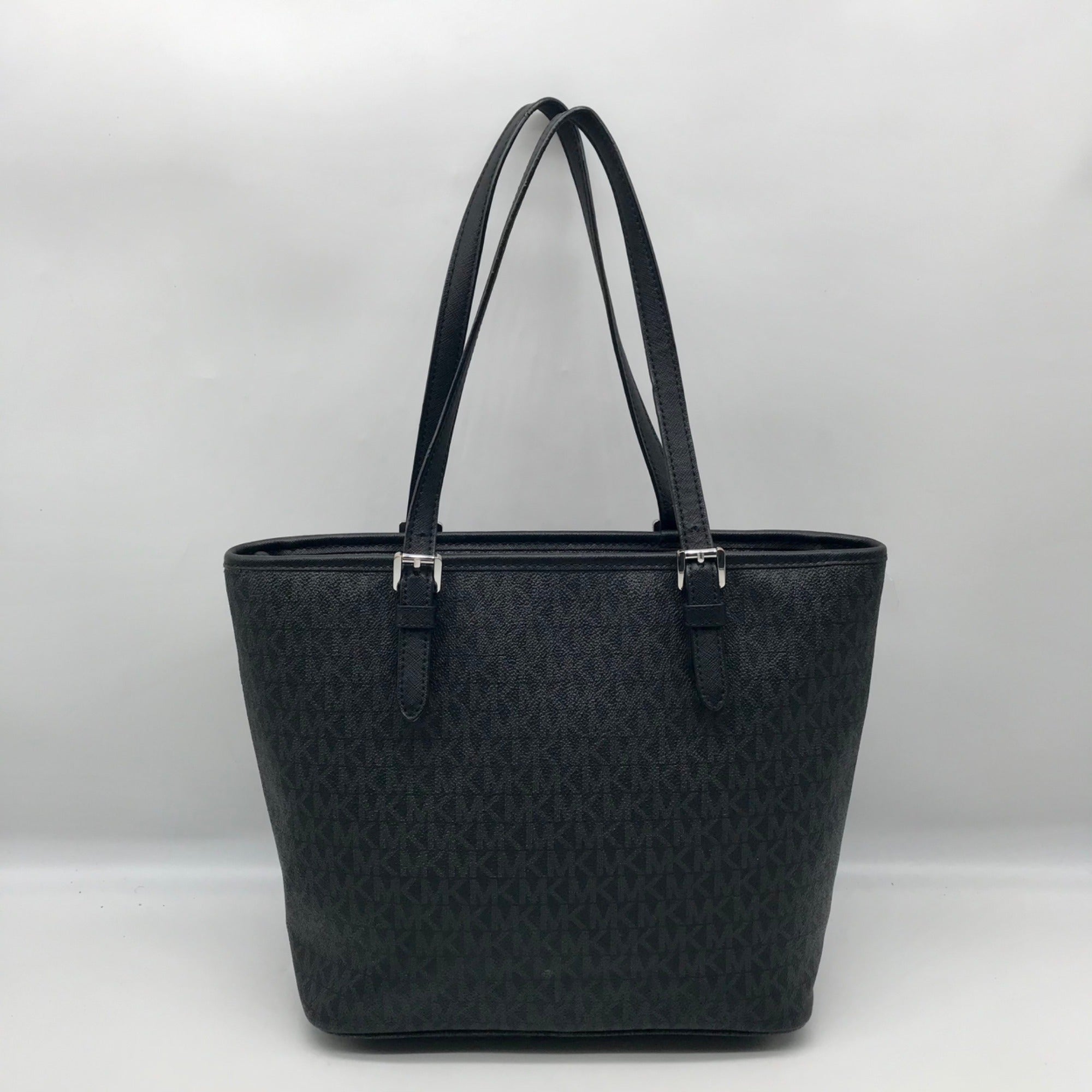 Michael Kors Black Monogram Jet Set Snap Pocket Tote Bag